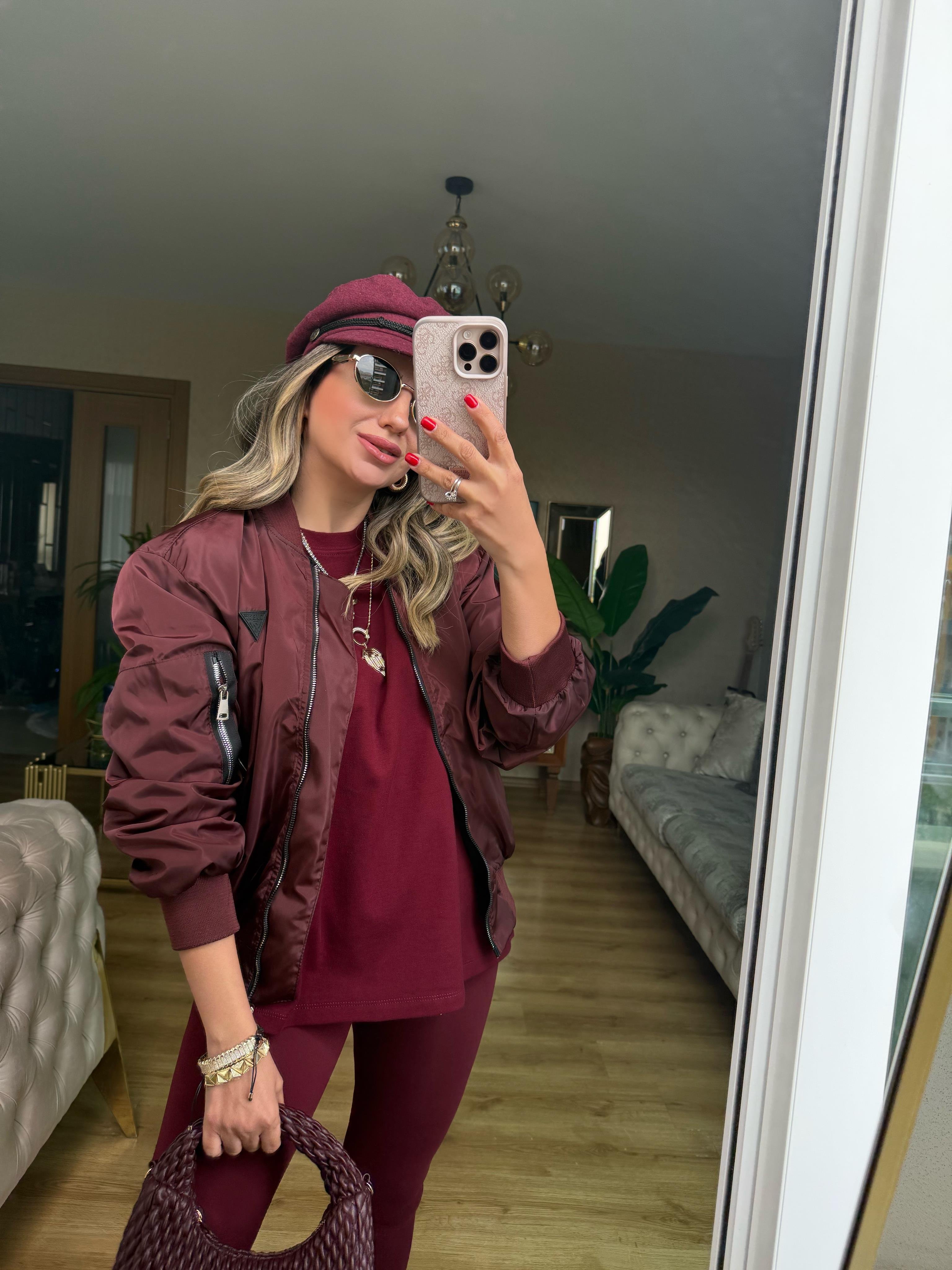9148 Bordo Önden Fermuarlı Mont