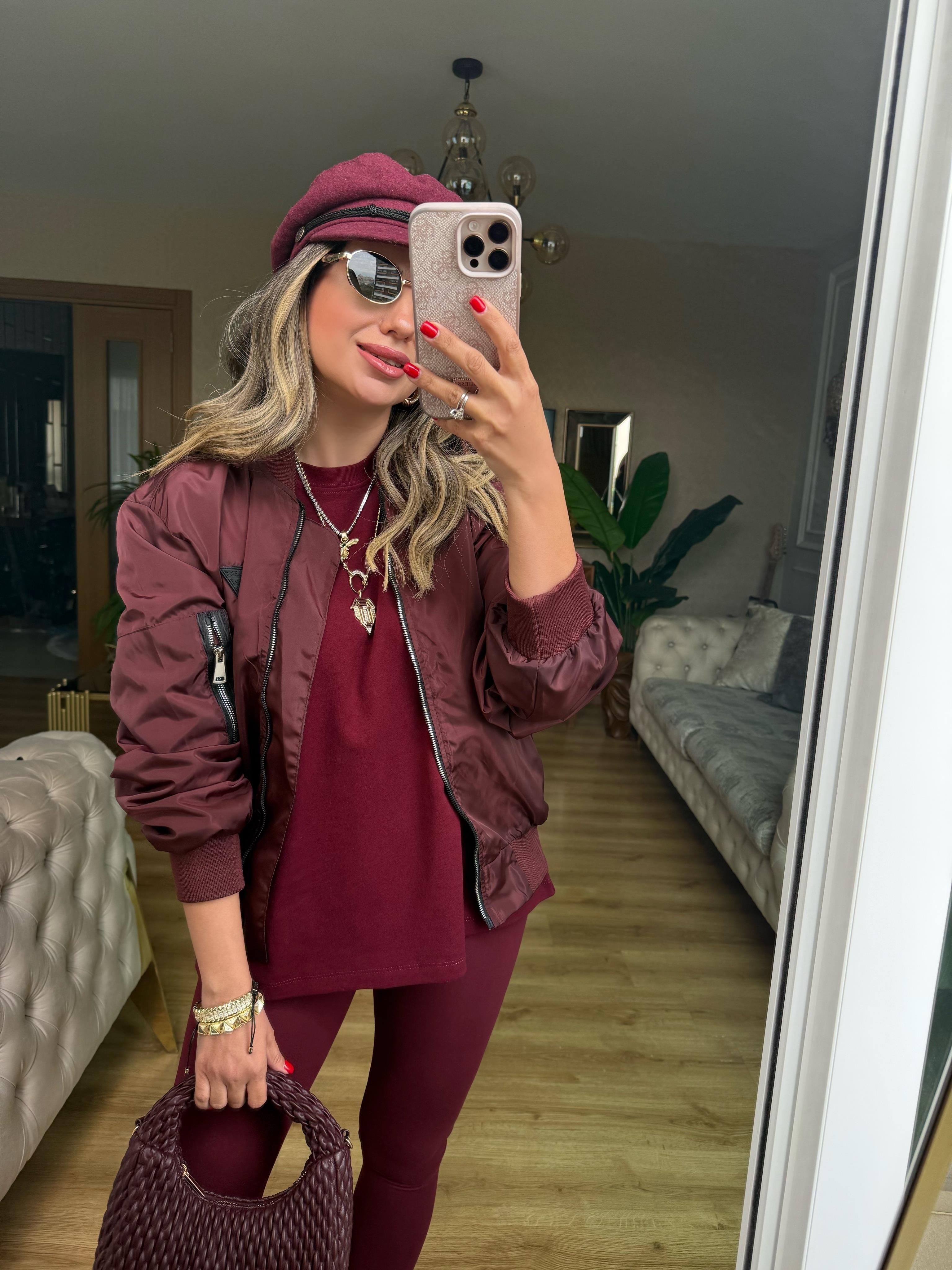 9148 Bordo Önden Fermuarlı Mont
