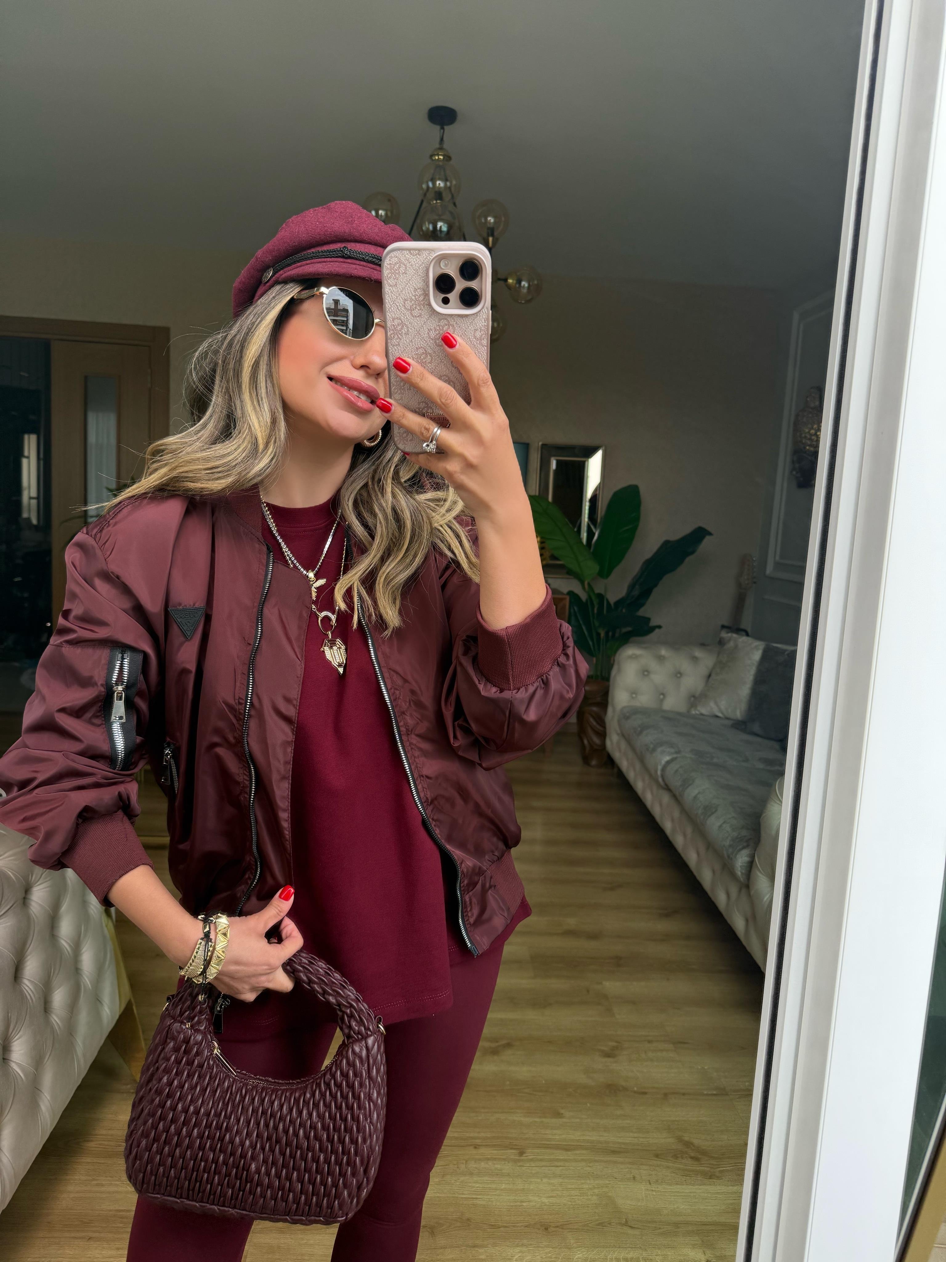 9148 Bordo Önden Fermuarlı Mont