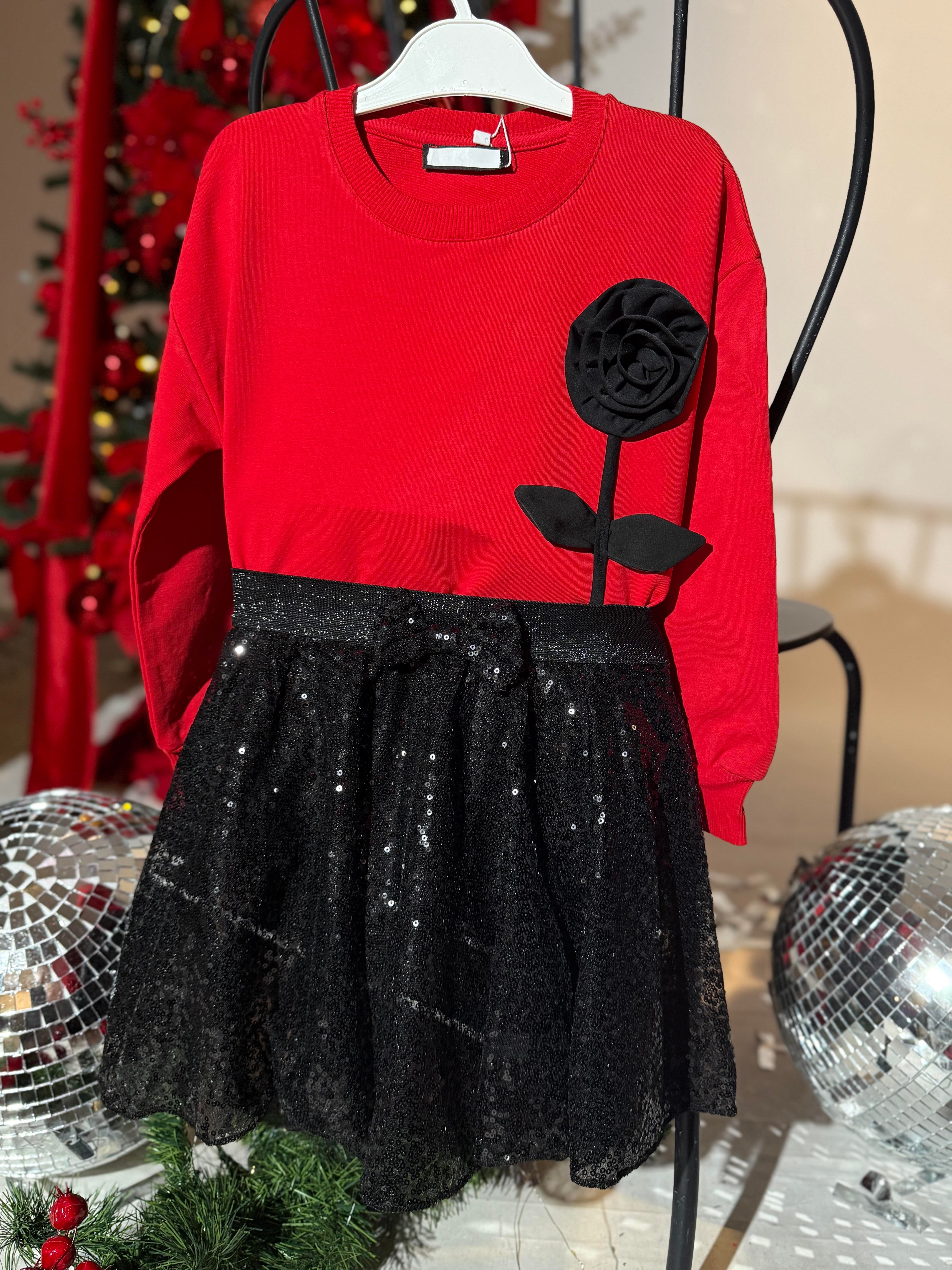 9150 Kids Payetli Siyah Etek