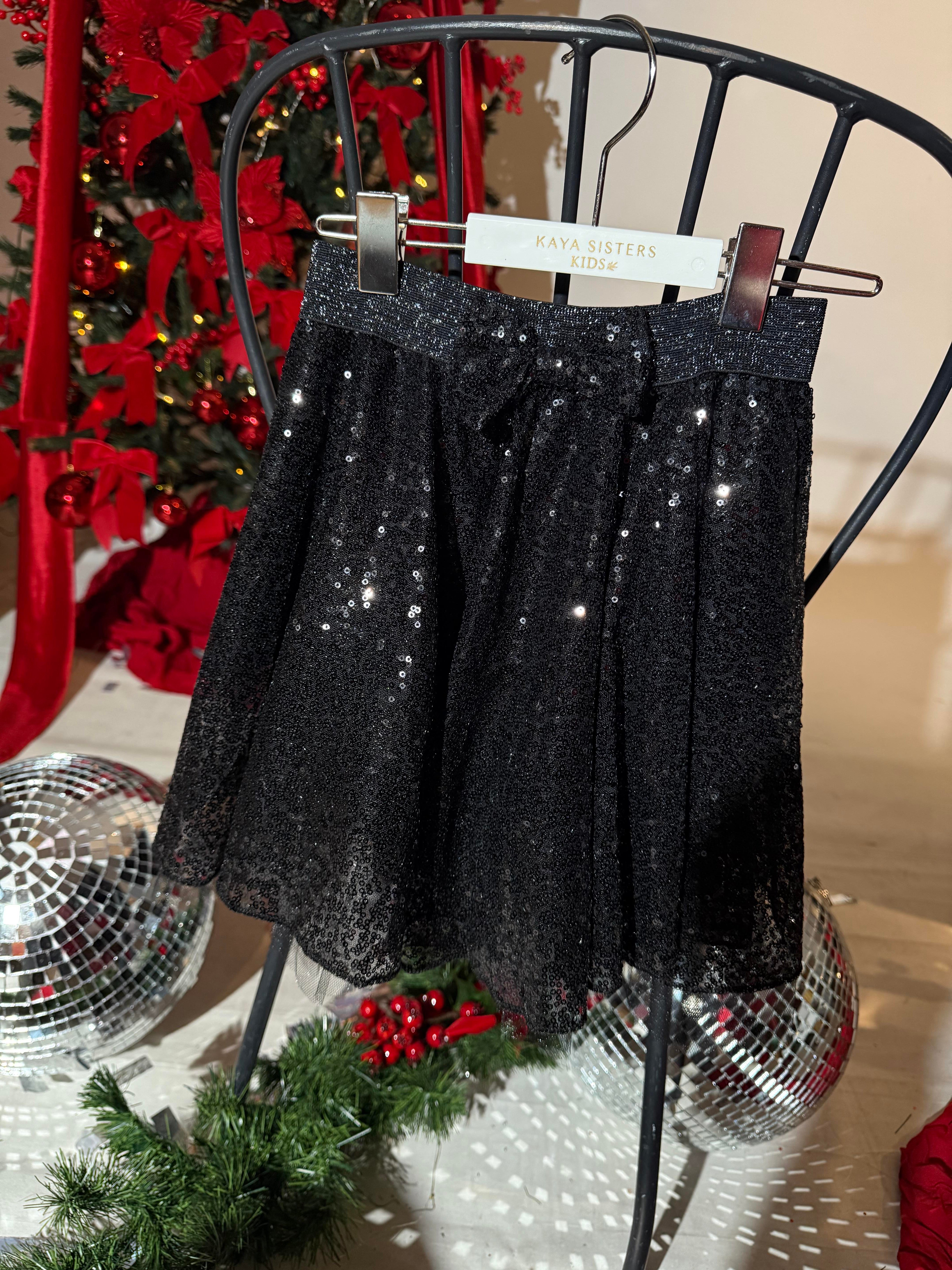 9150 Kids Payetli Siyah Etek