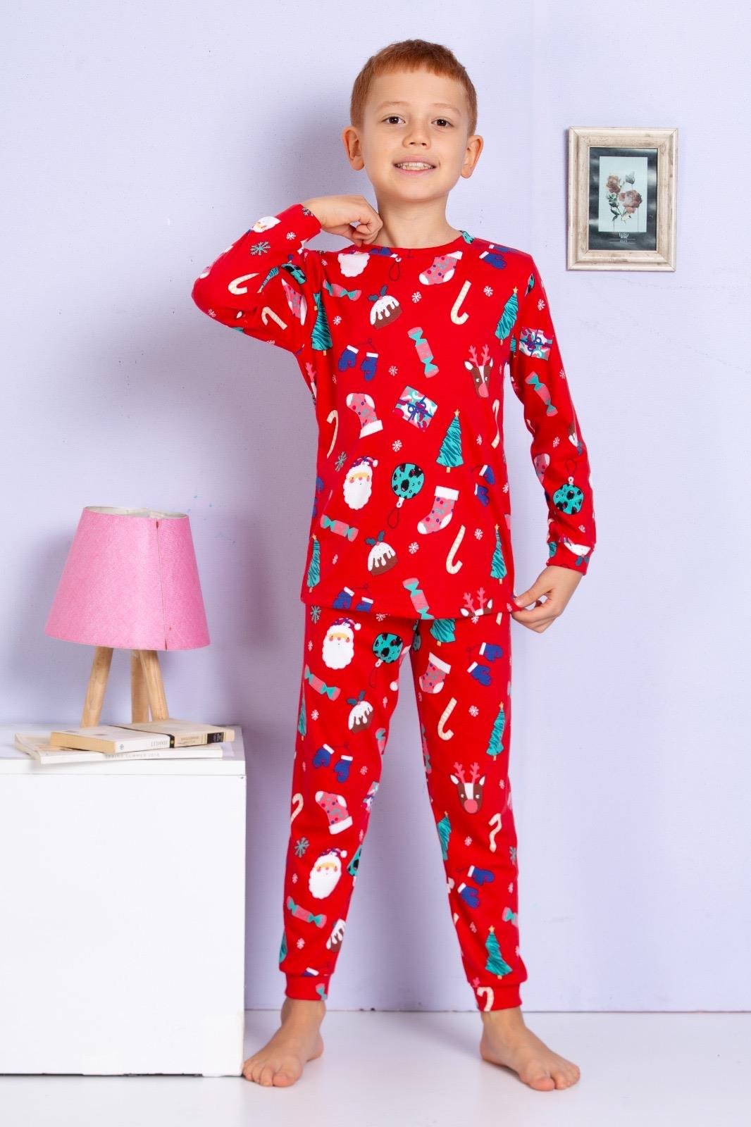 9154 Kids YeniYıl Pamuklu Pijama Takım 5-6/12-13 Yaş