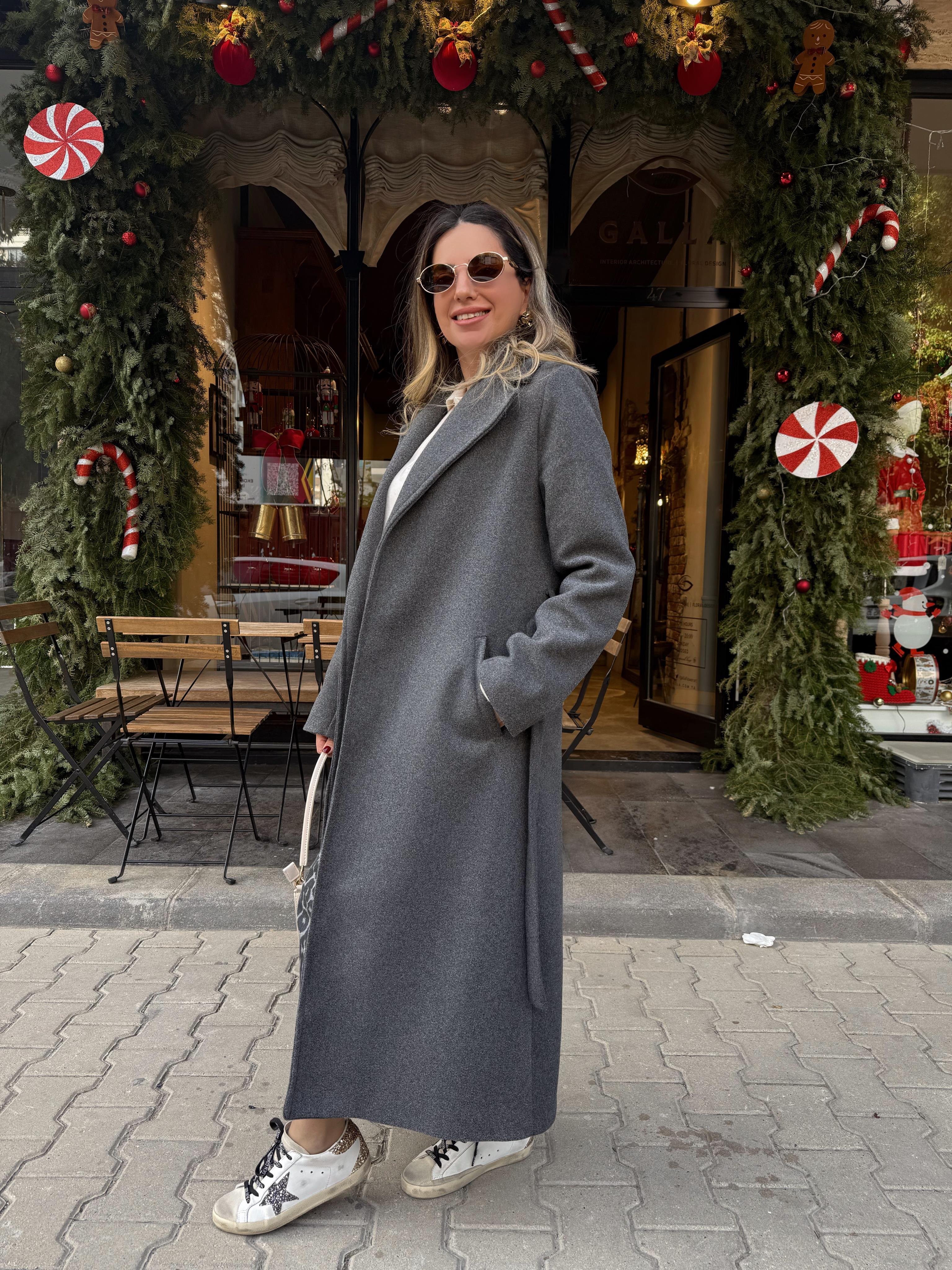 9165 Kaşe Uzun Gri Kaban