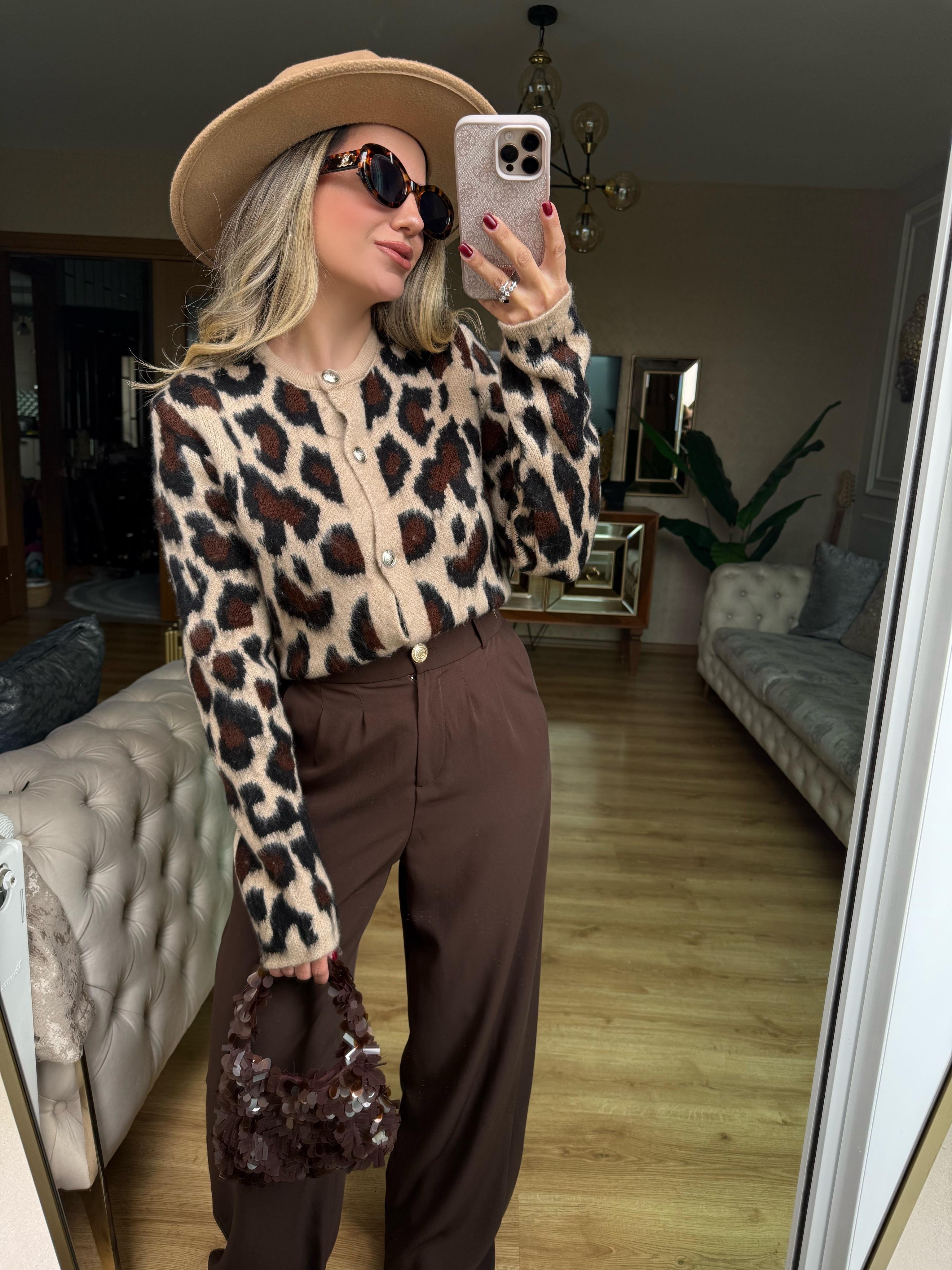9173 Leopar Desenli Şardonlu Hırka
