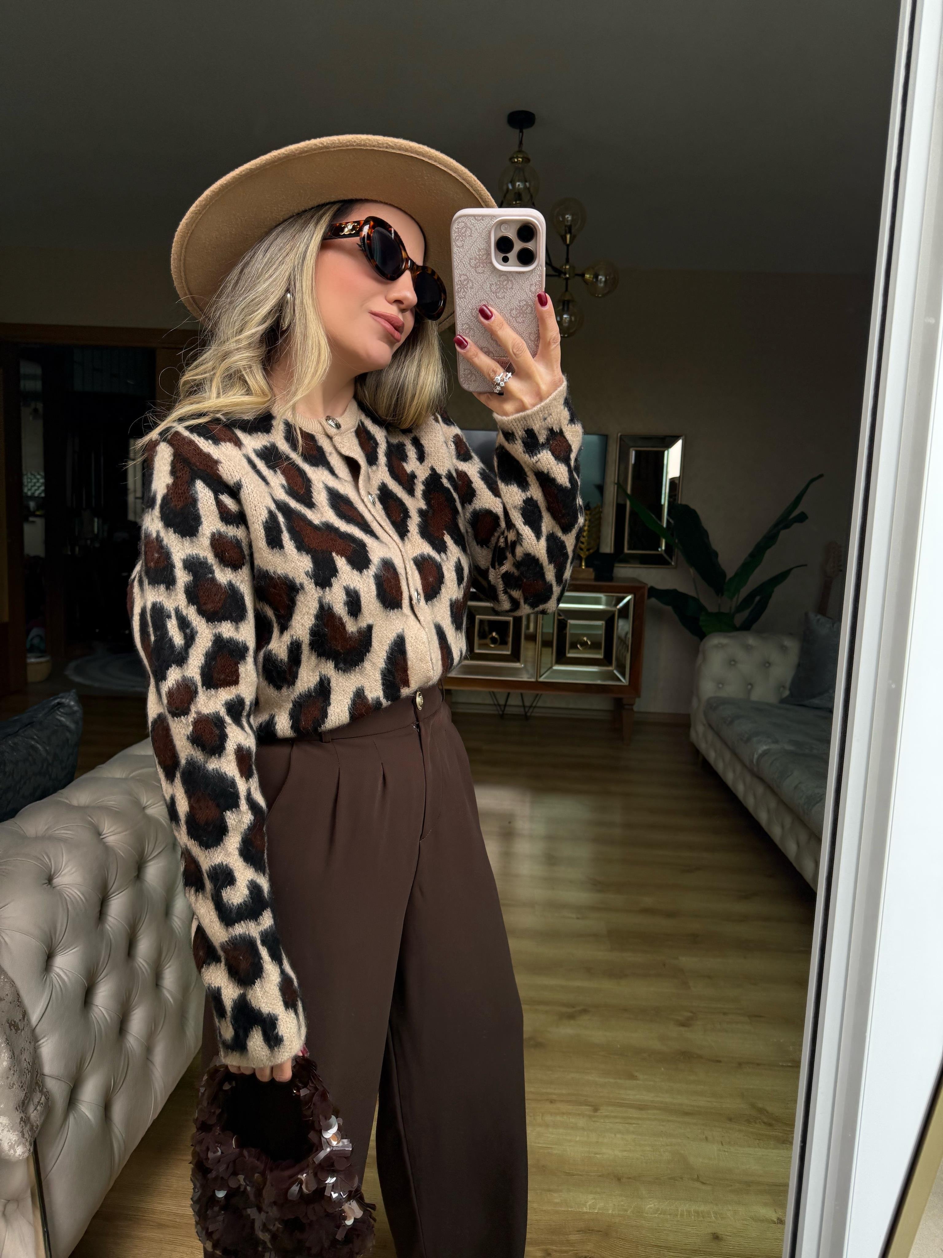 9173 Leopar Desenli Şardonlu Hırka