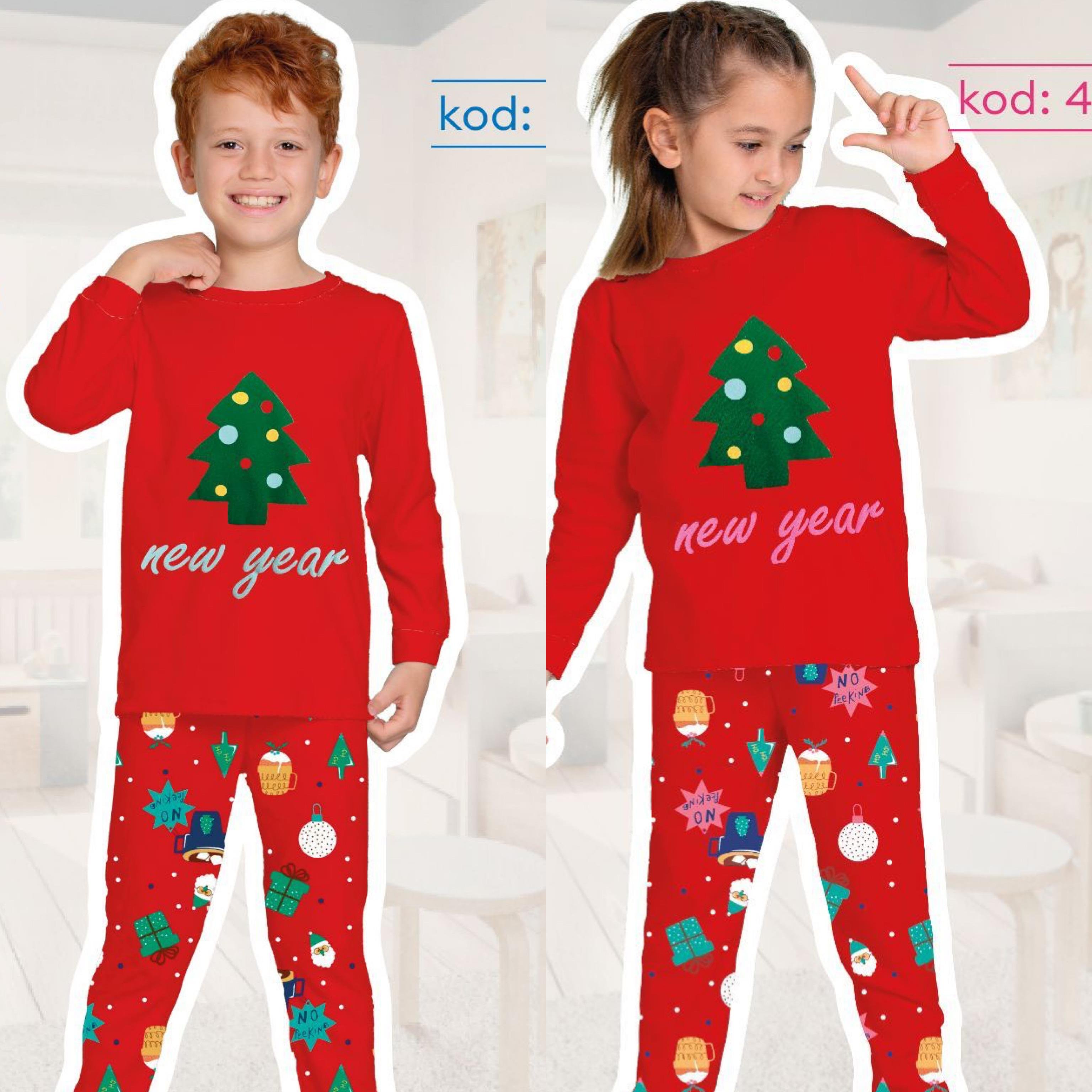 9178 Kids Yeni Yıl Pamuklu Ağaçlı Pijama Takım 1-2/4-5 Yaş