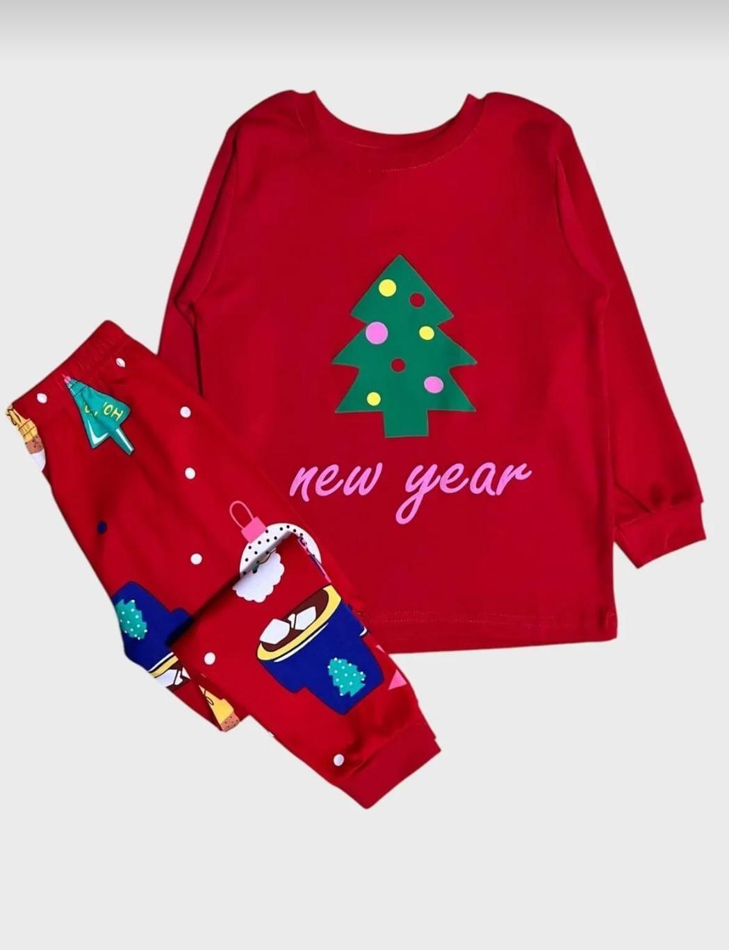 9178 Kids Yeni Yıl Pamuklu Ağaçlı Pijama Takım 1-2/4-5 Yaş