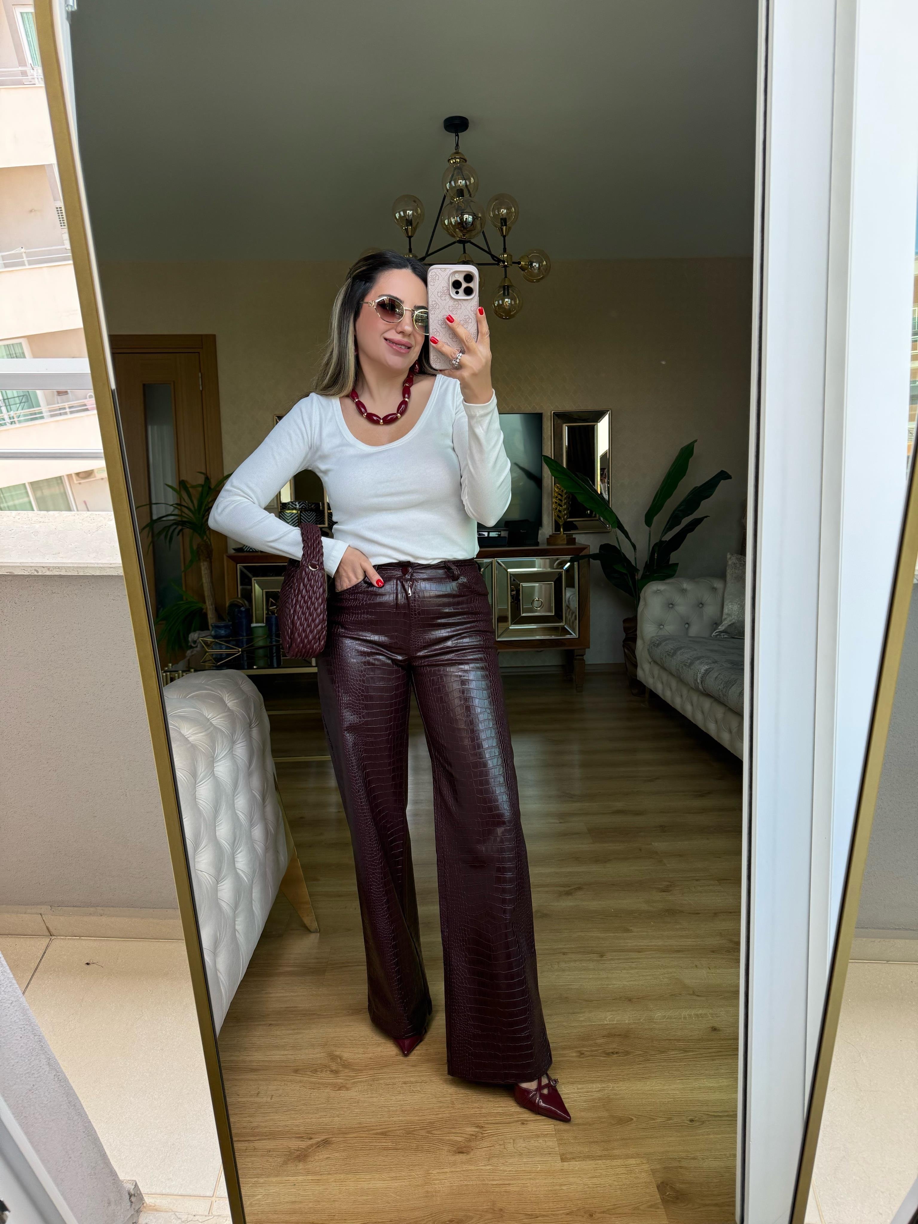 9188 Krok Desen Geniş Paça Pantolon