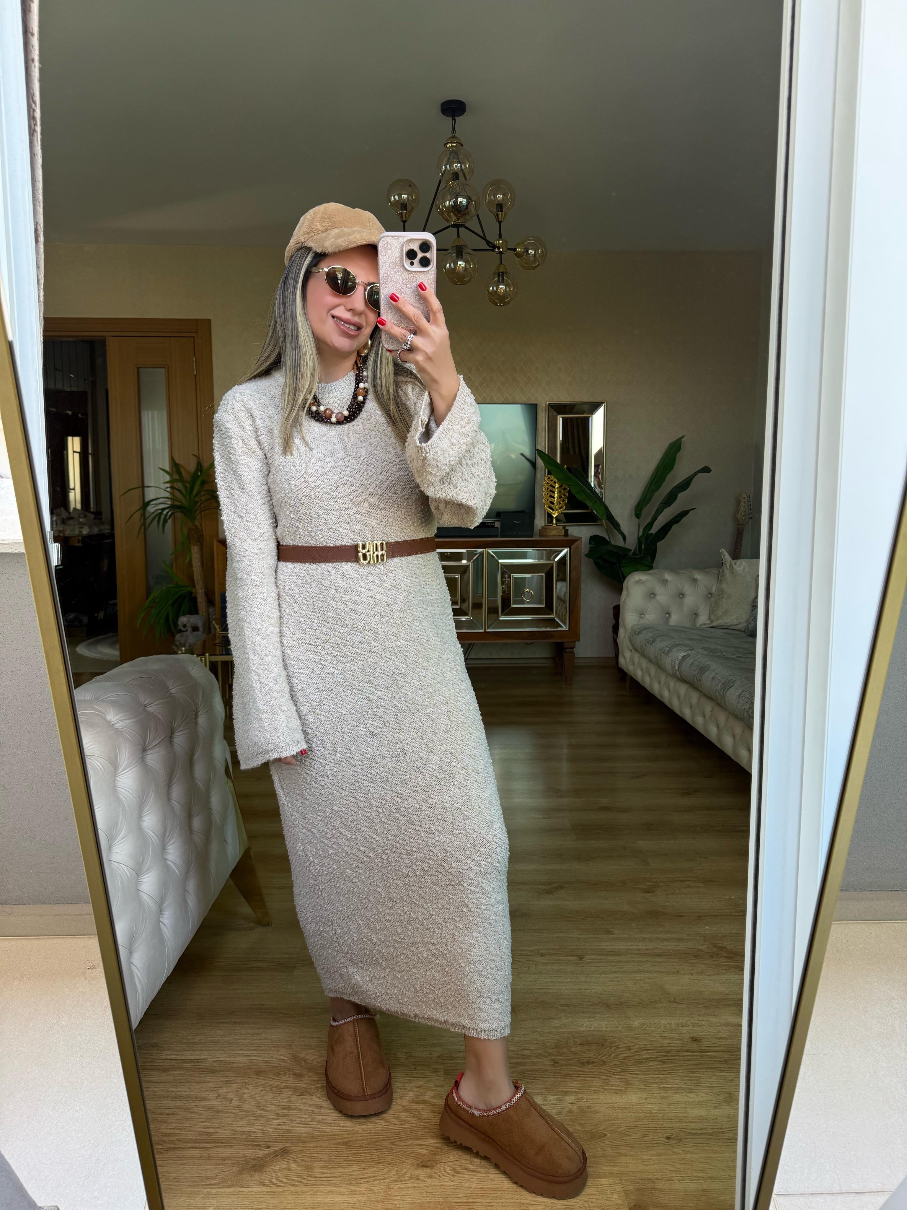 9204 Kendinden Desenli Triko Elbise