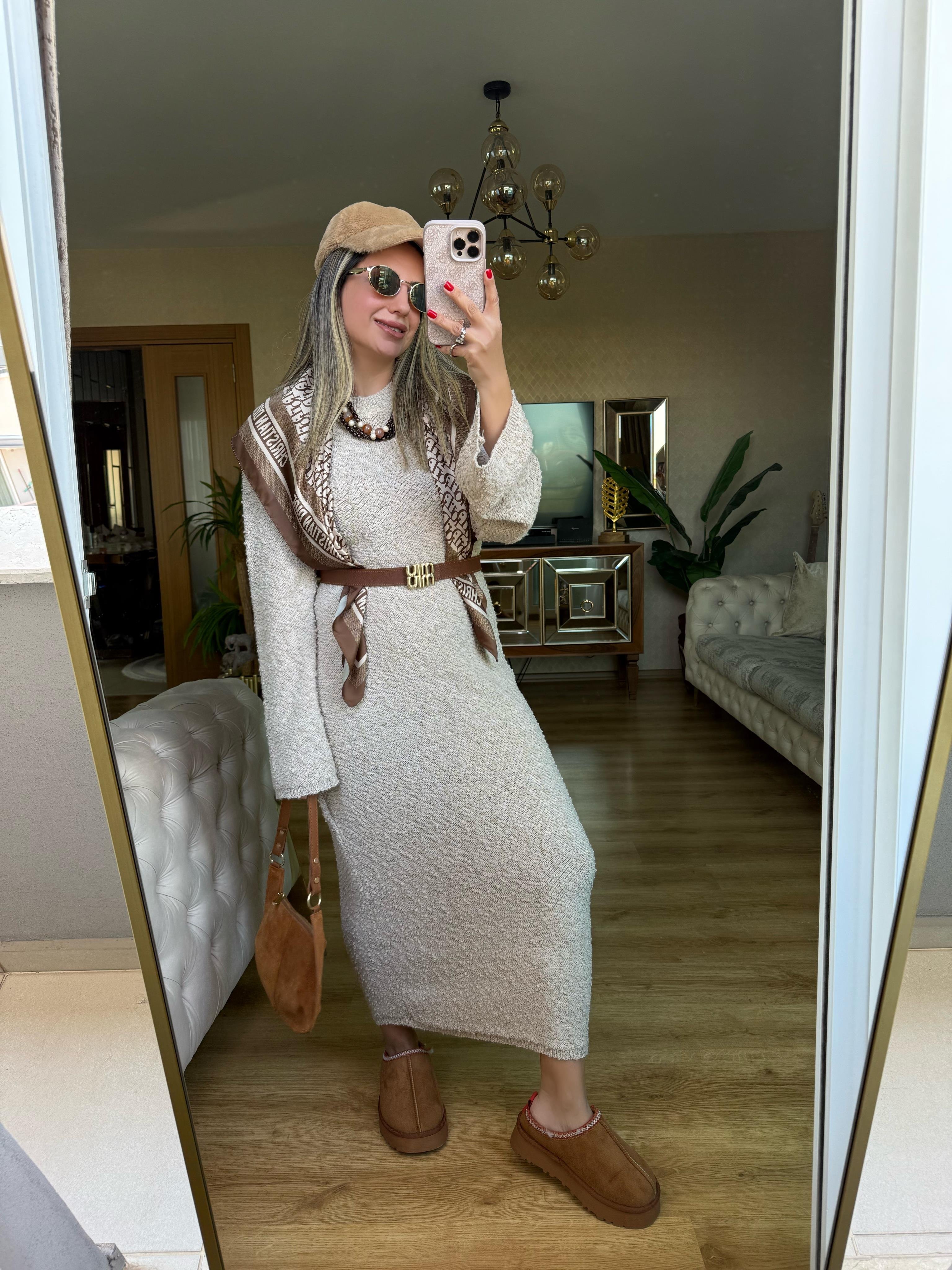 9204 Kendinden Desenli Triko Elbise