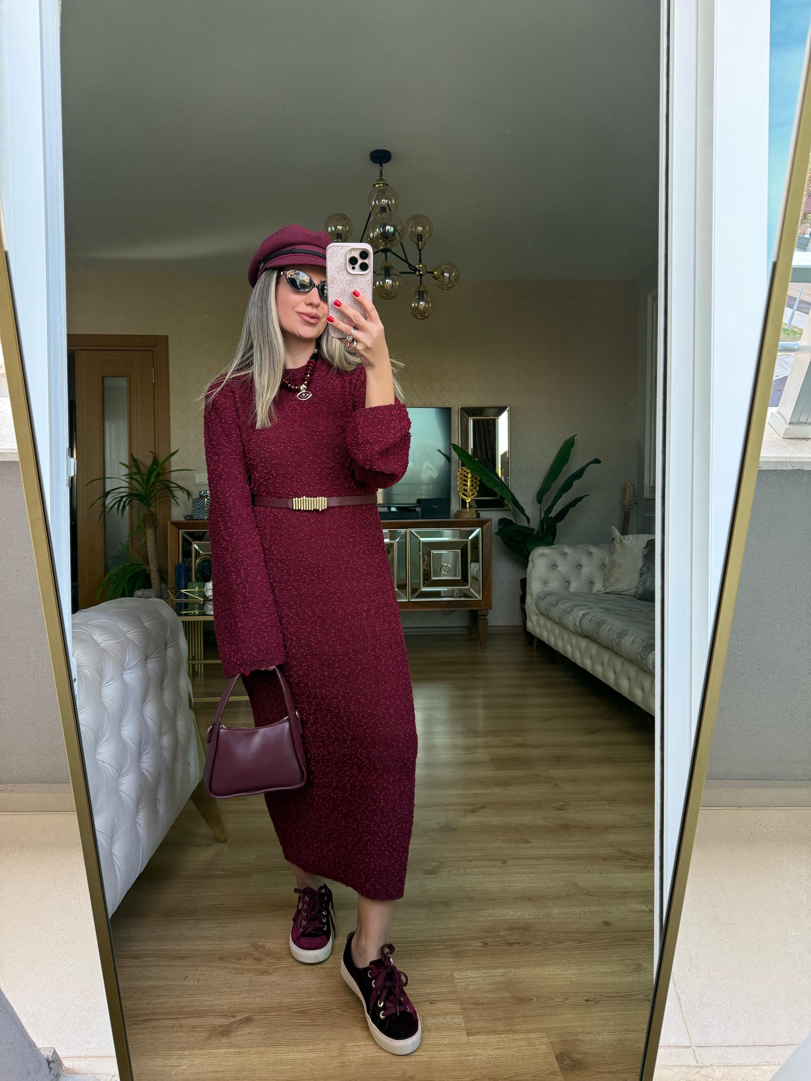 9204 Kendinden Desenli Triko Elbise