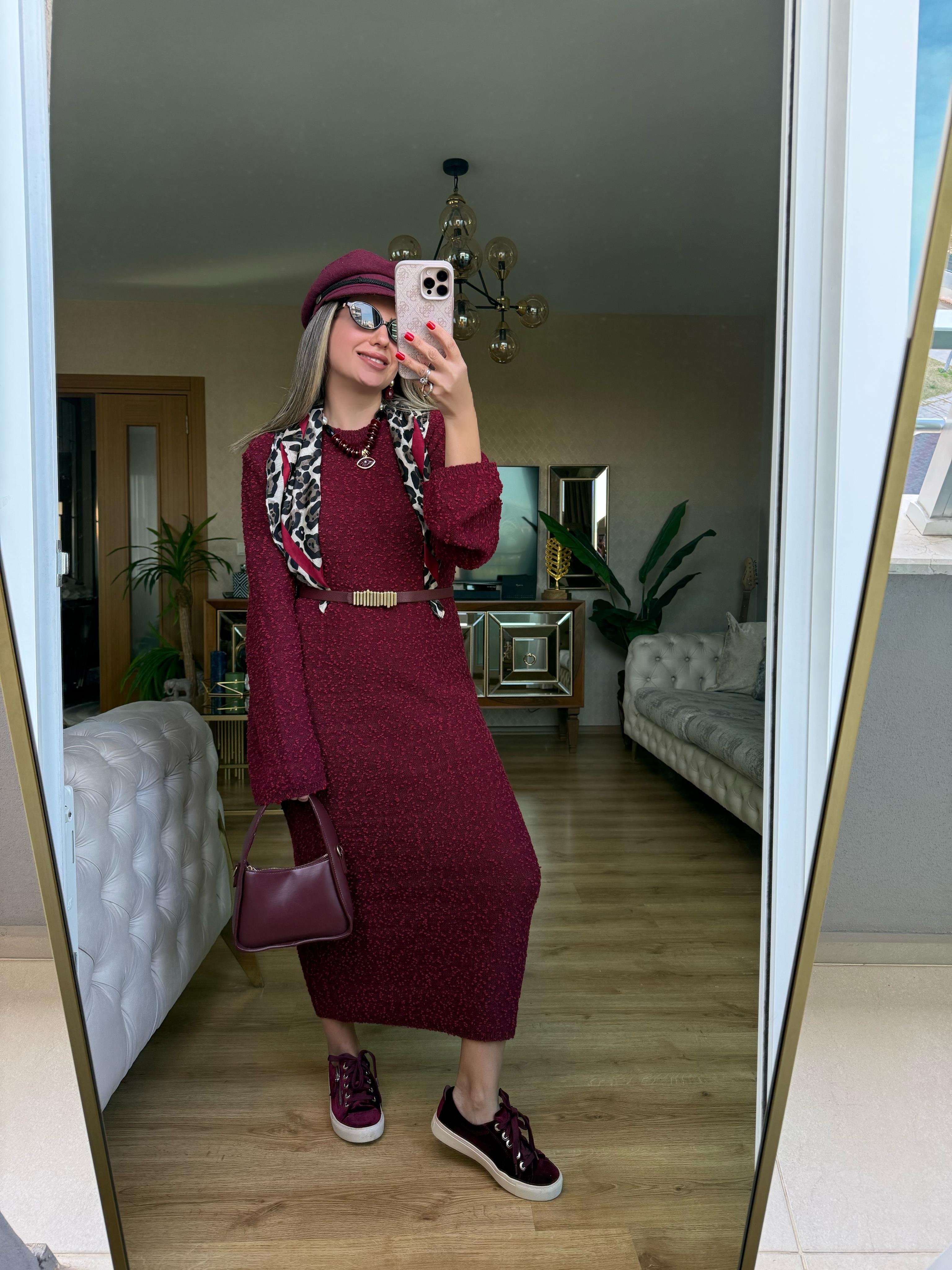 9204 Kendinden Desenli Triko Elbise