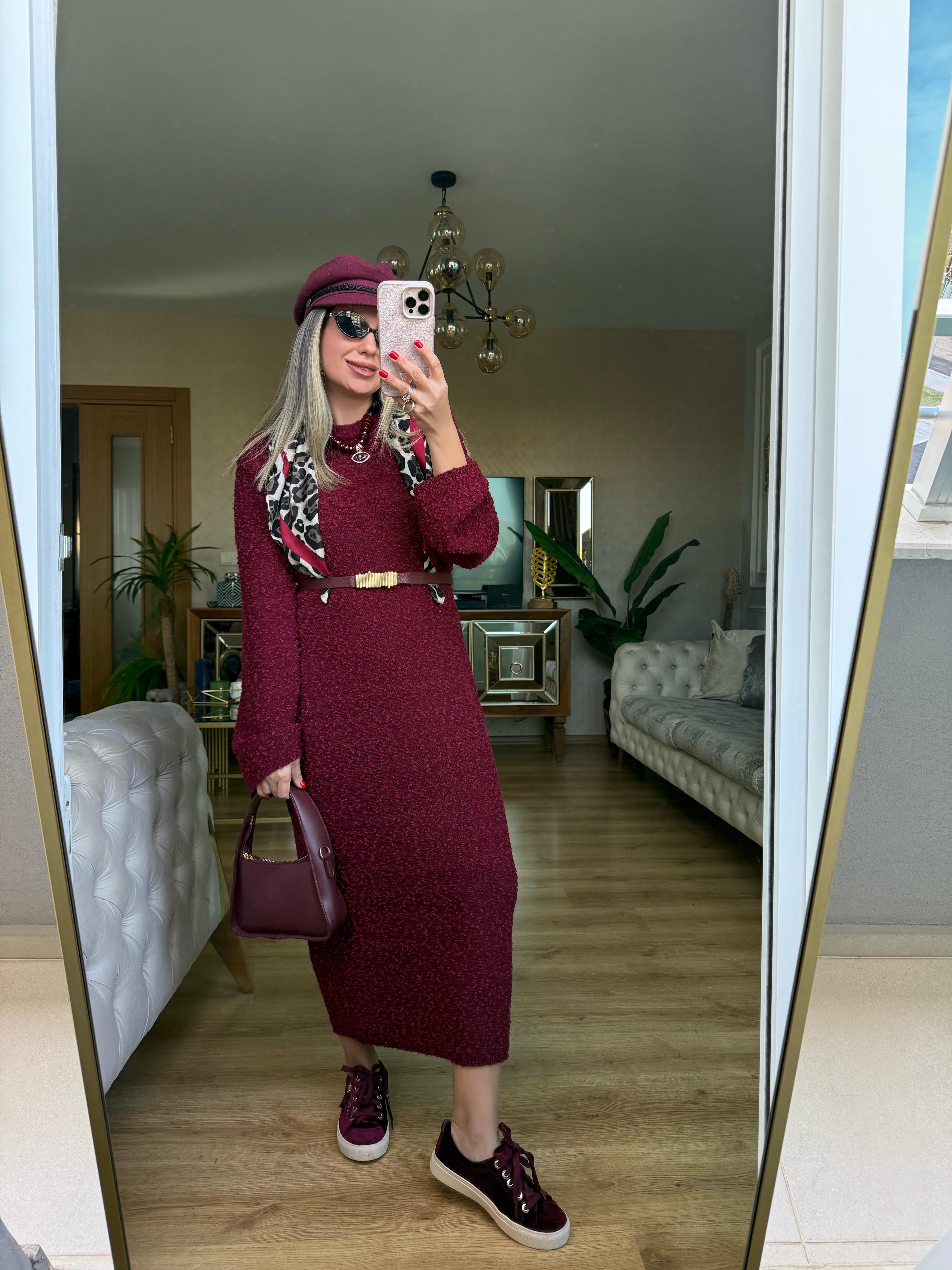 9204 Kendinden Desenli Triko Elbise