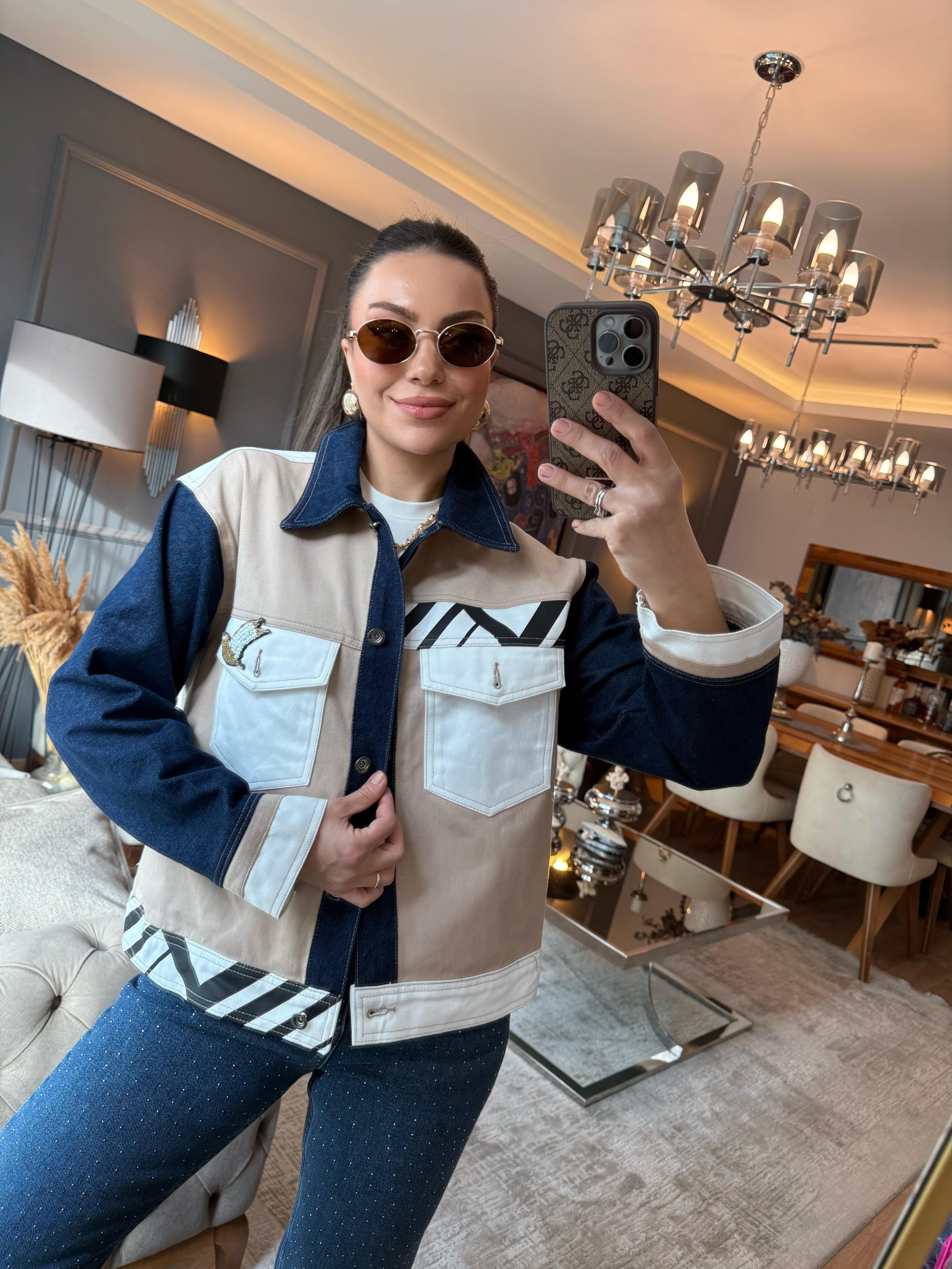 9216 Kuş Detaylı Tasarım Ceket