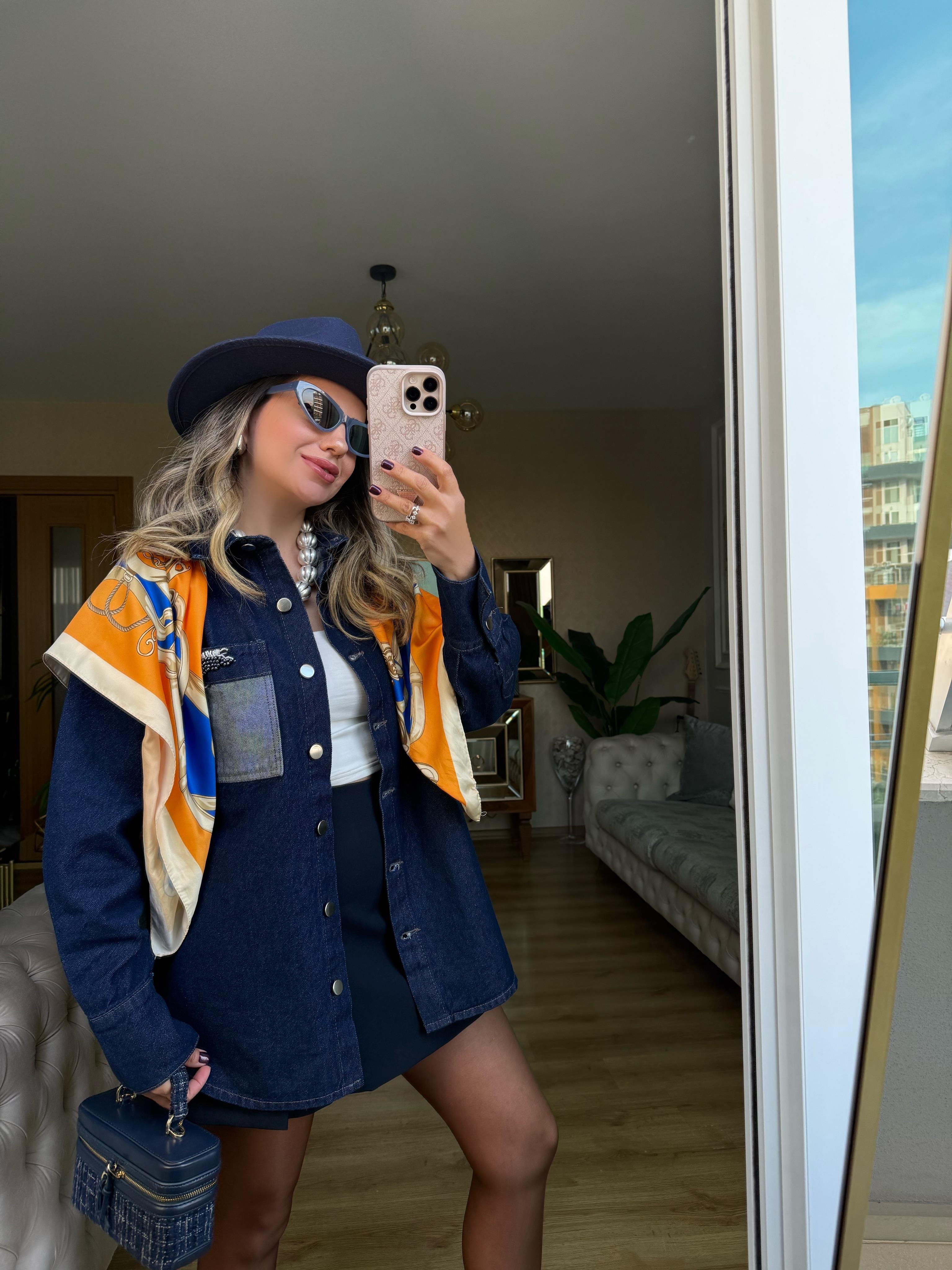 9217 Lacivert Cep Detaylı Kot Ceket