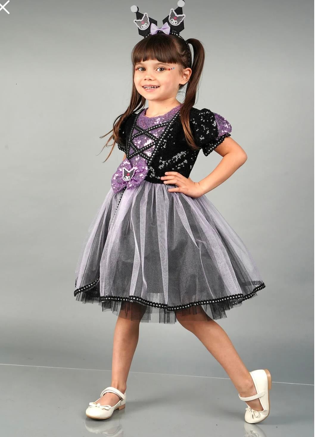 9229 Kids Prenses Kuromi Elbise 6-10 Yaş