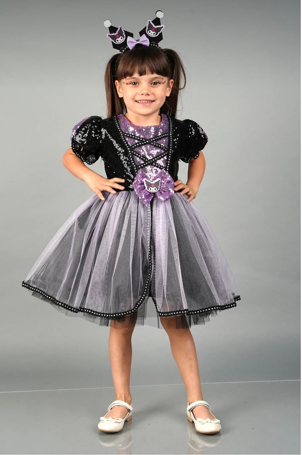 9229 Kids Prenses Kuromi Elbise 6-10 Yaş