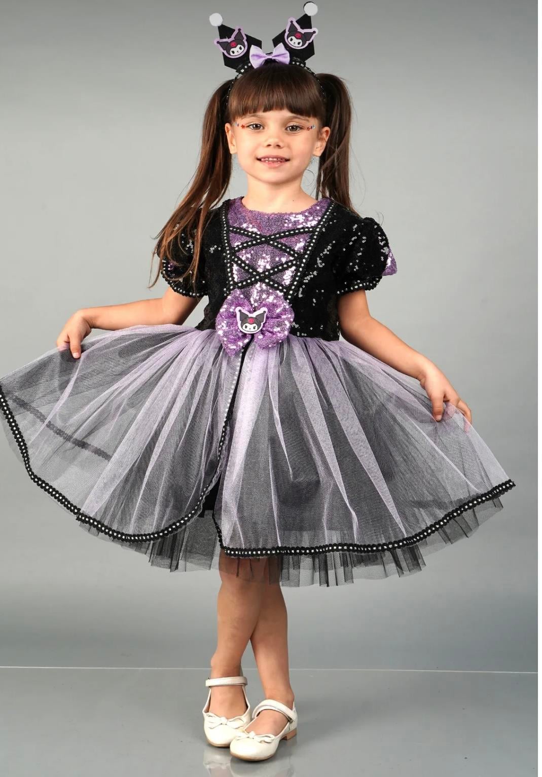 9229 Kids Prenses Kuromi Elbise 6-10 Yaş