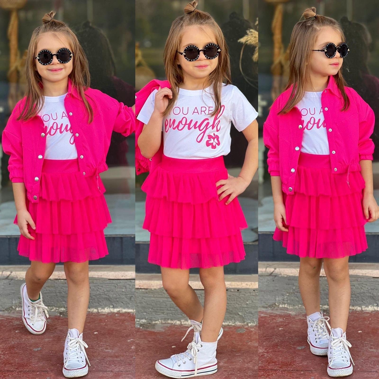 9238 Kids Fuşya Pembe Etekli Ceket Takım 3-4/9-10 Yaş
