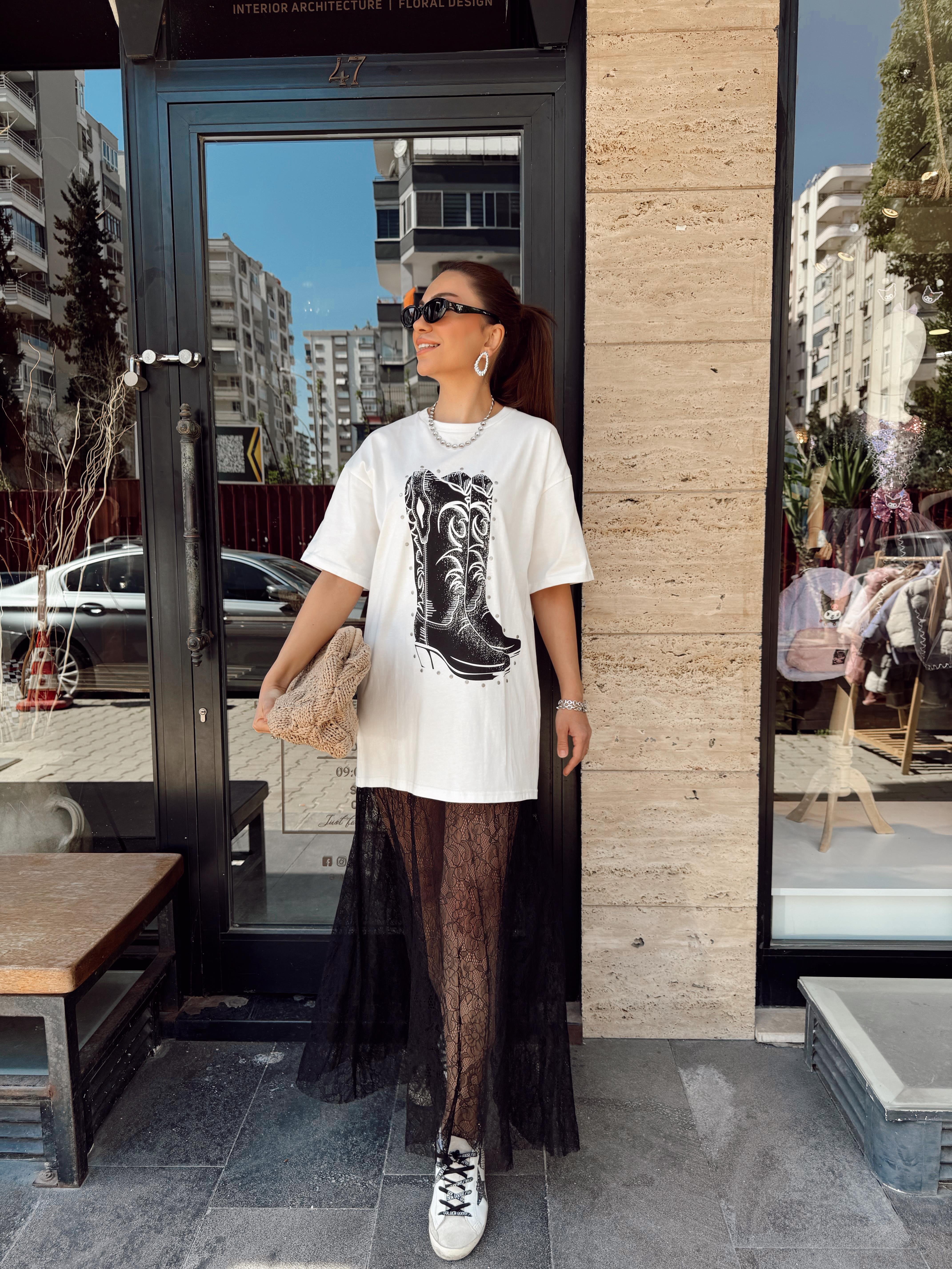 9252 Dantel Detaylı Tshirt Elbise