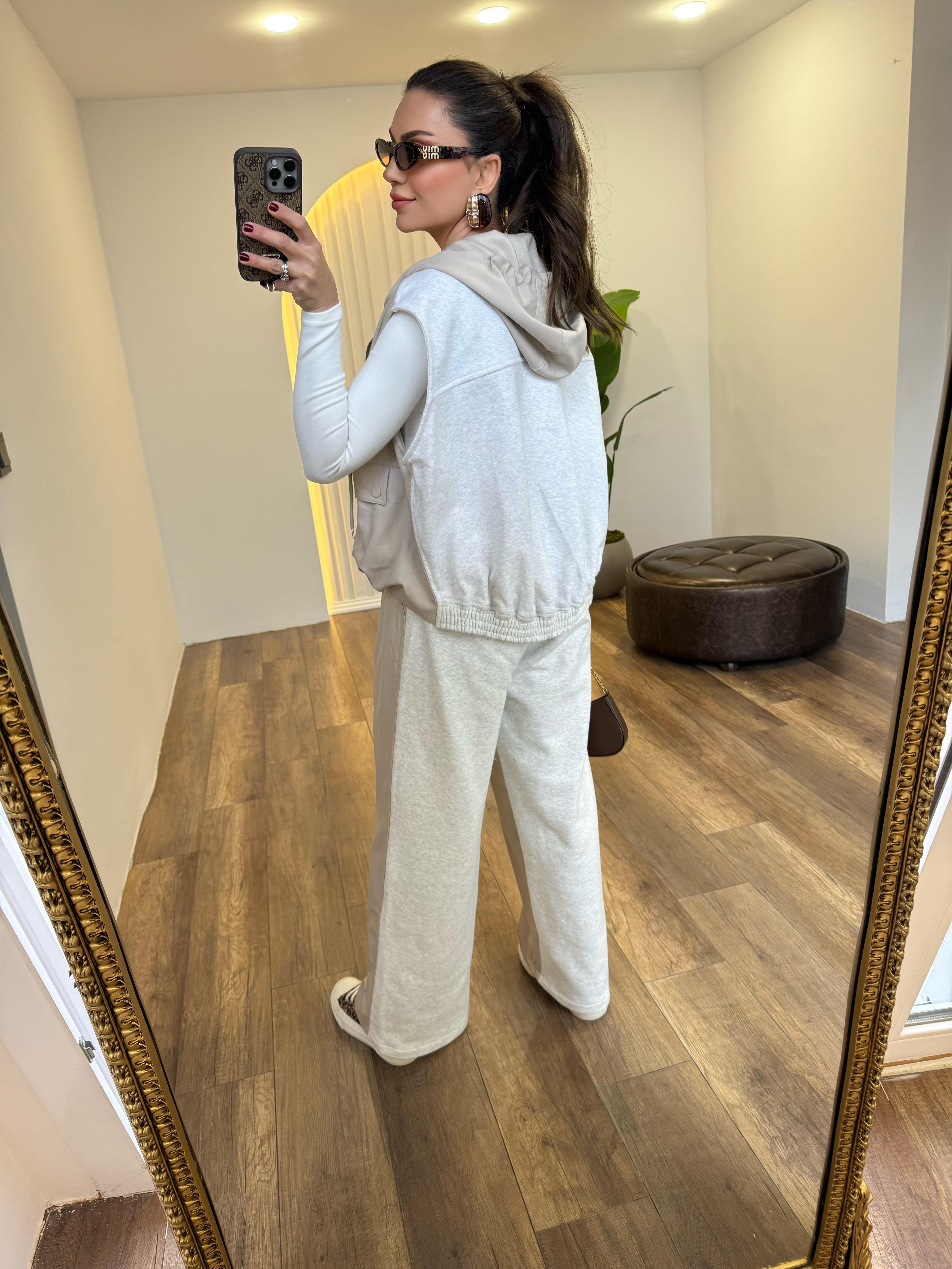 9264 Bej Arka Beli Lastikli Pantolon