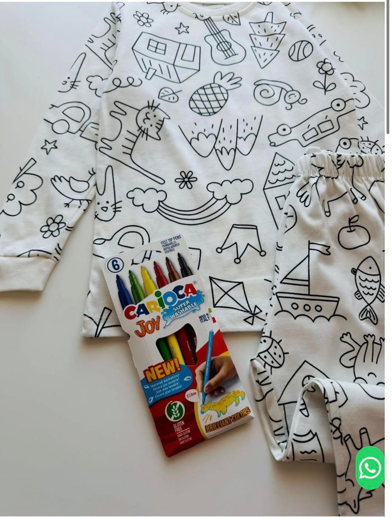 9269 Kids Boyamalı Pijama Takımı ( Boya Kalemi Hediyeli) 3-4/9-10 Yaş
