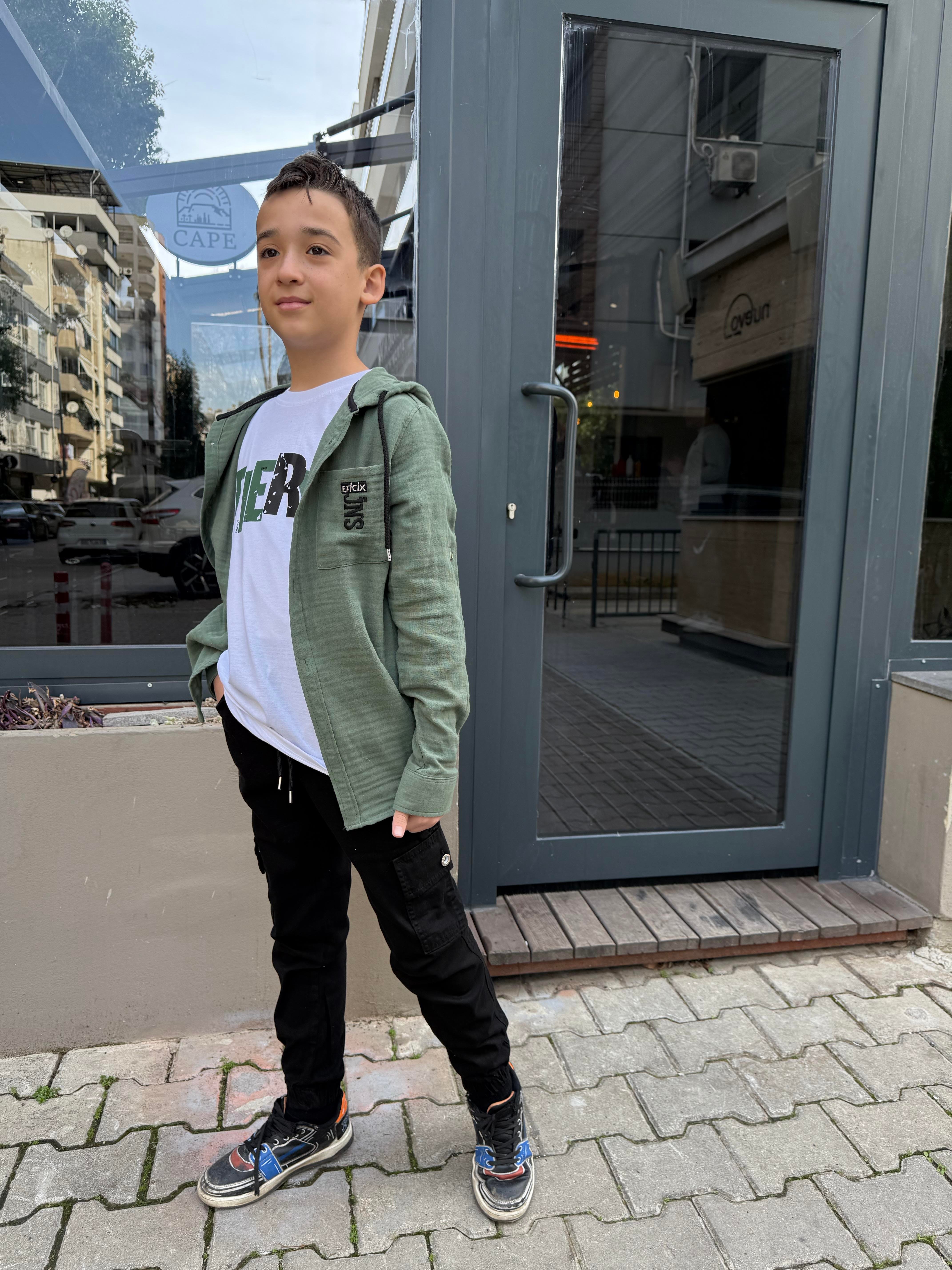 9273 Kids Kapşonlu Gömlekli Erkek Takım 5-6/12-13 Yaş