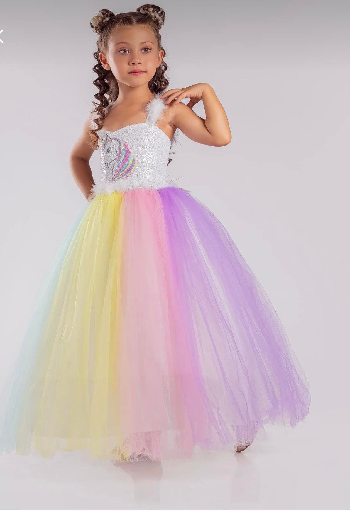 9283 Kids Unicorn Kostüm Elbise 5-8 Yaş