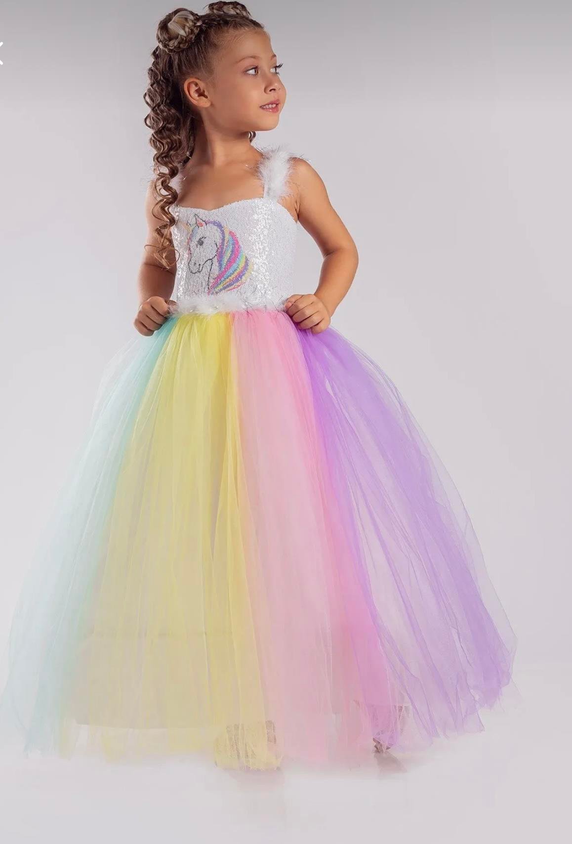 9283 Kids Unicorn Kostüm Elbise 5-8 Yaş
