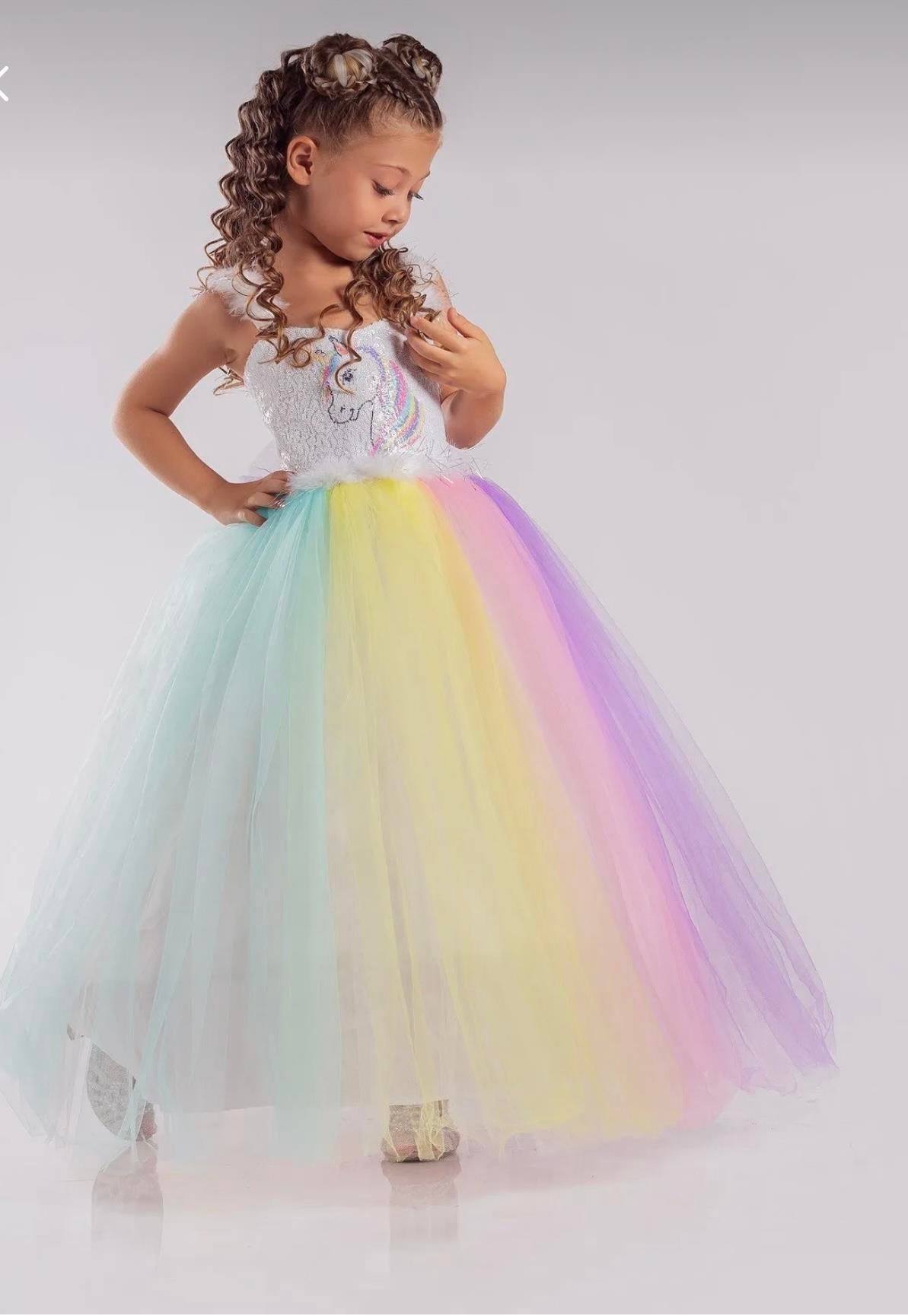 9283 Kids Unicorn Kostüm Elbise 5-8 Yaş