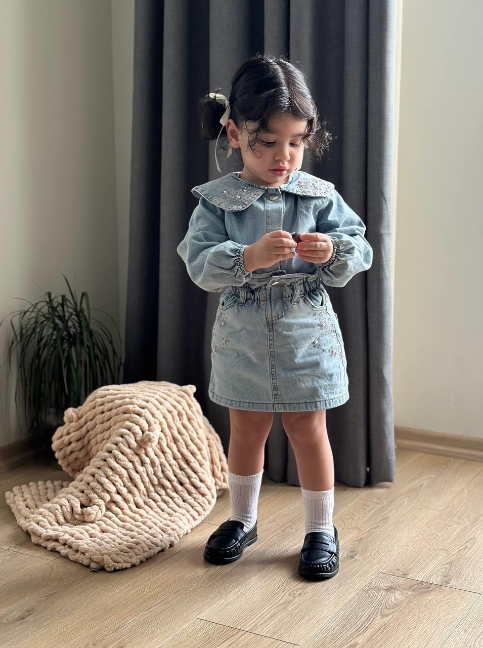 9289 Kids Taşlı Kot Etekli Takım 3-4/9-10 Yaş