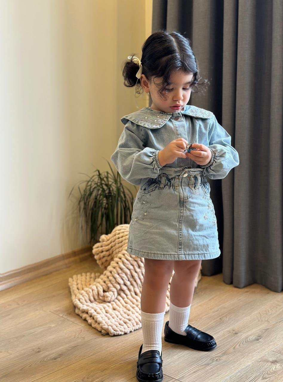 9289 Kids Taşlı Kot Etekli Takım 3-4/9-10 Yaş