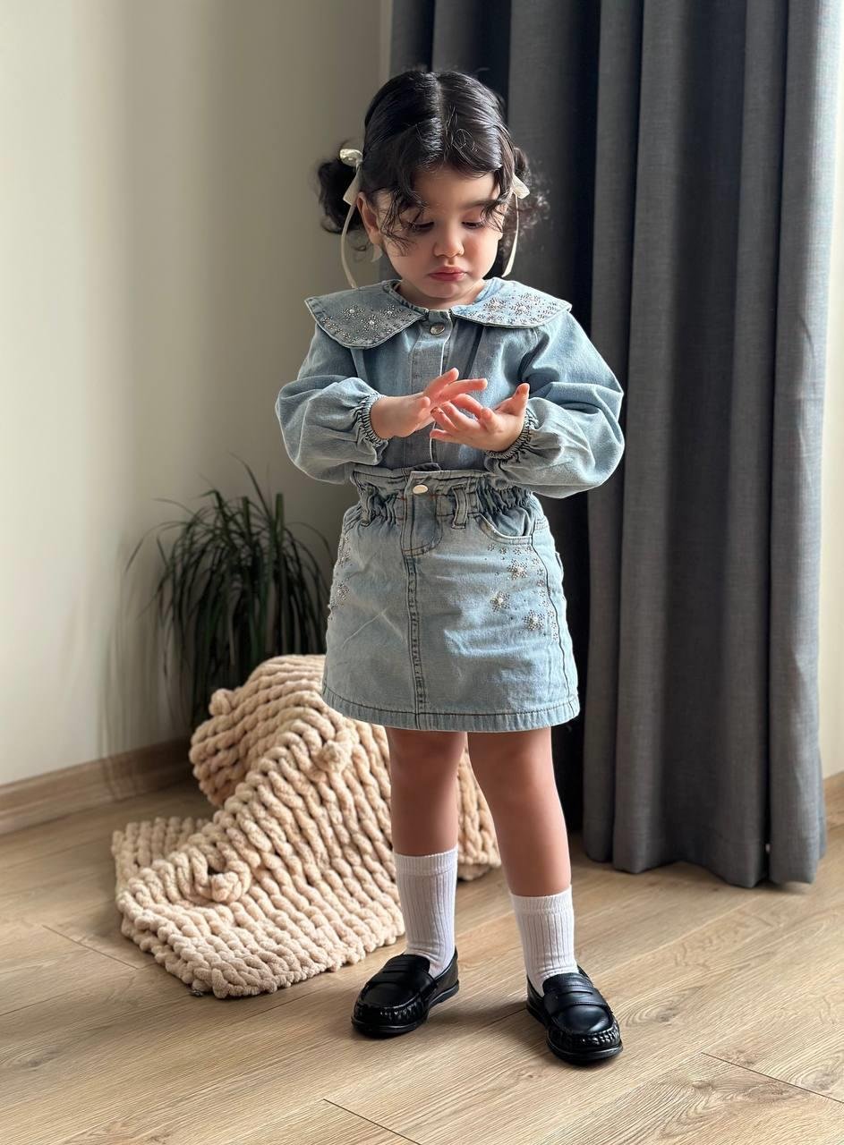 9289 Kids Taşlı Kot Etekli Takım 3-4/9-10 Yaş