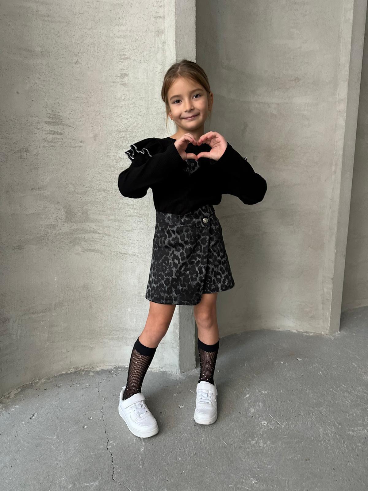 9290 Kids Siyah Leopar Şort Etek Takım 3-4/9-10 Yaş