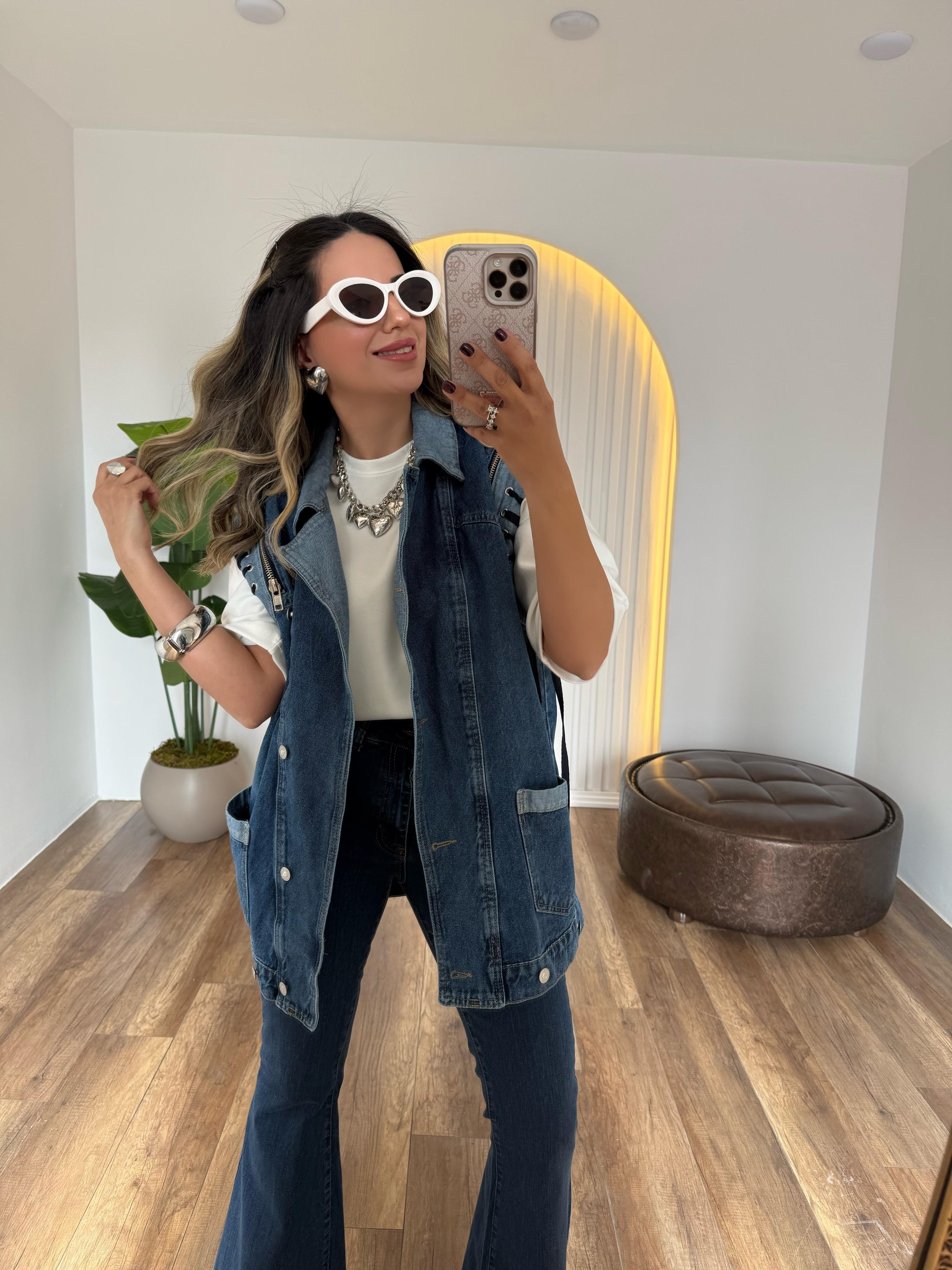 9295 Denim Tasarım Kot Yelek