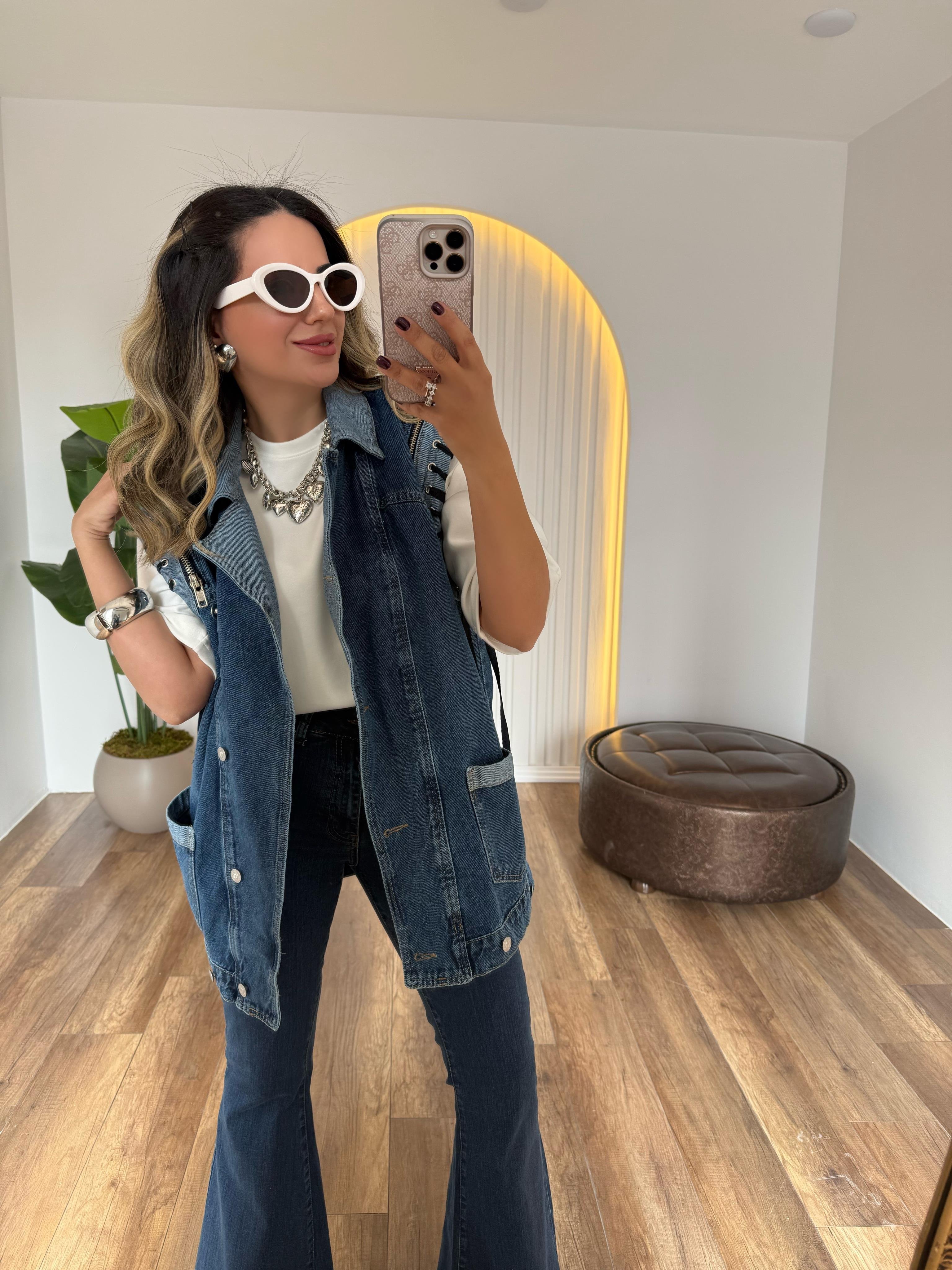 9295 Denim Tasarım Kot Yelek