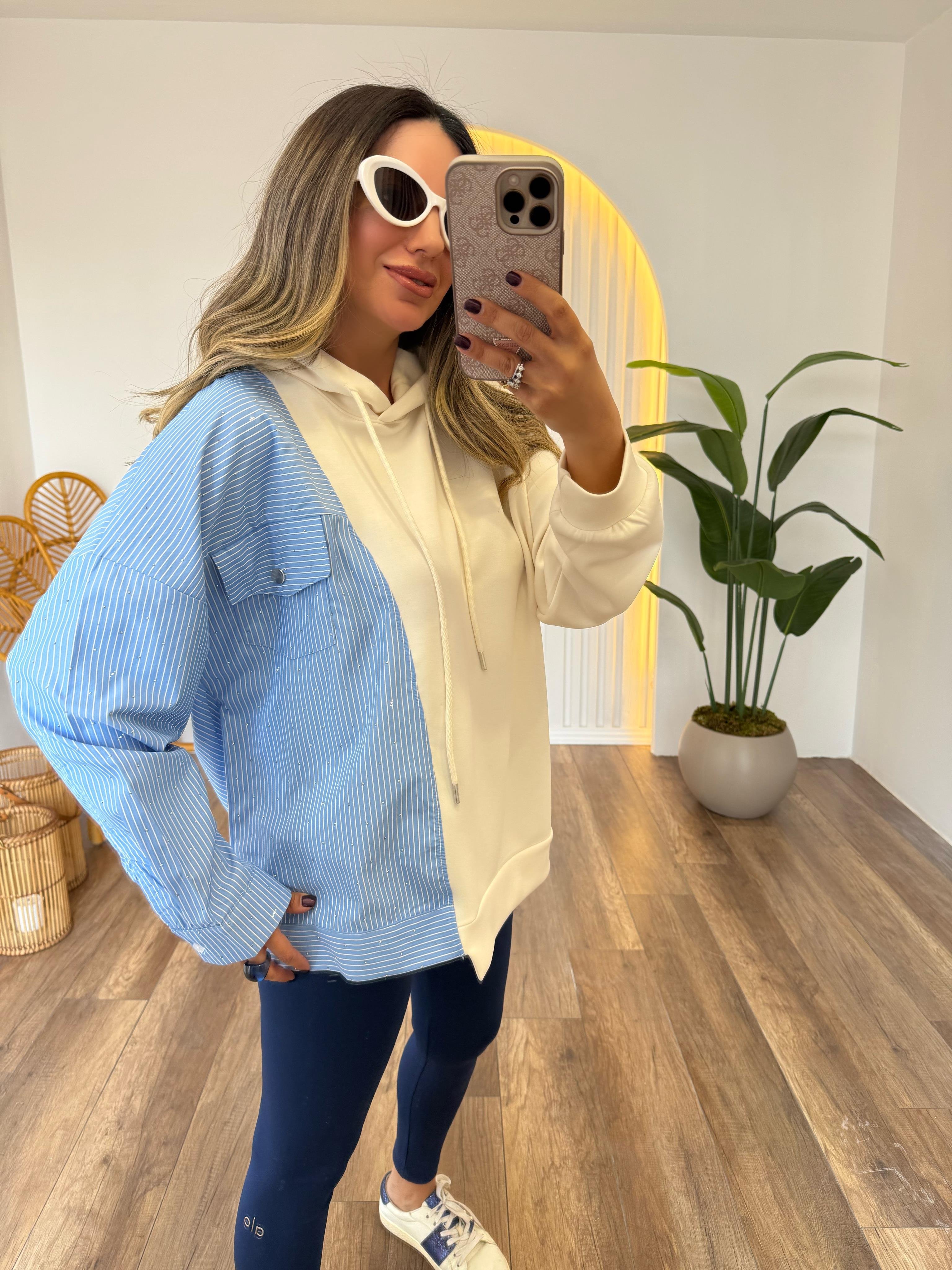 9300 Çizgili Poplin Garnili Sweatshirt