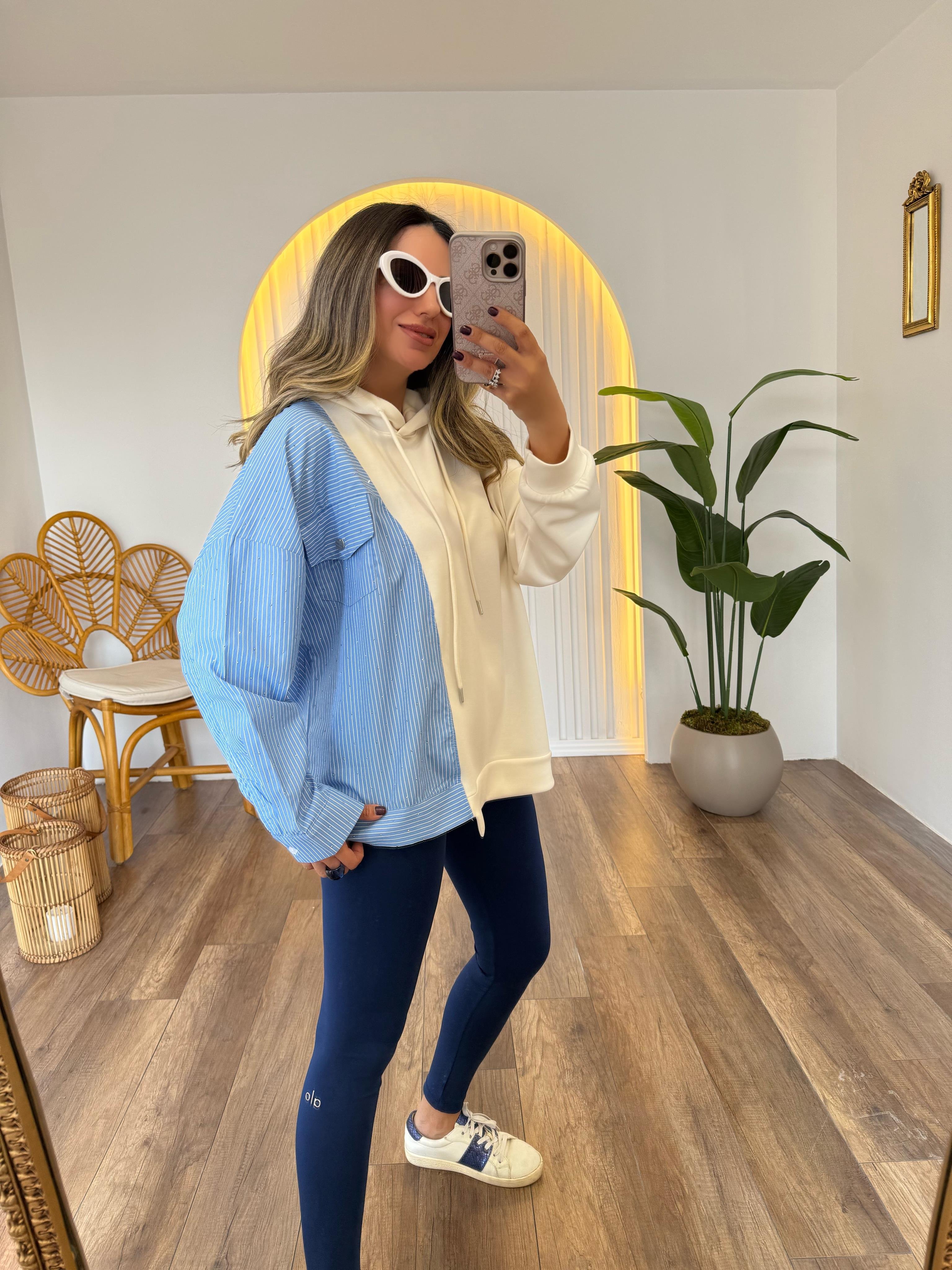 9300 Çizgili Poplin Garnili Sweatshirt