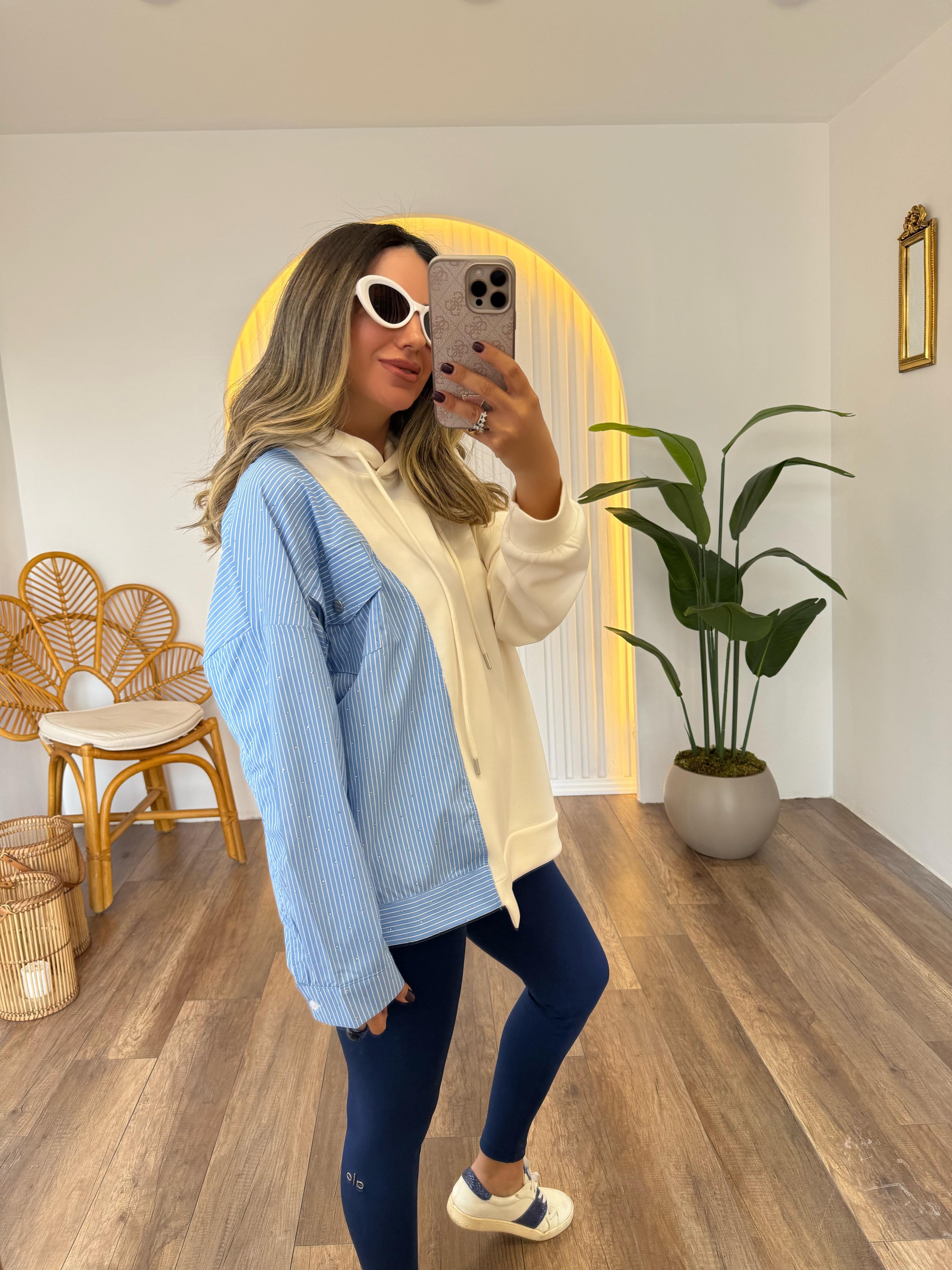 9300 Çizgili Poplin Garnili Sweatshirt