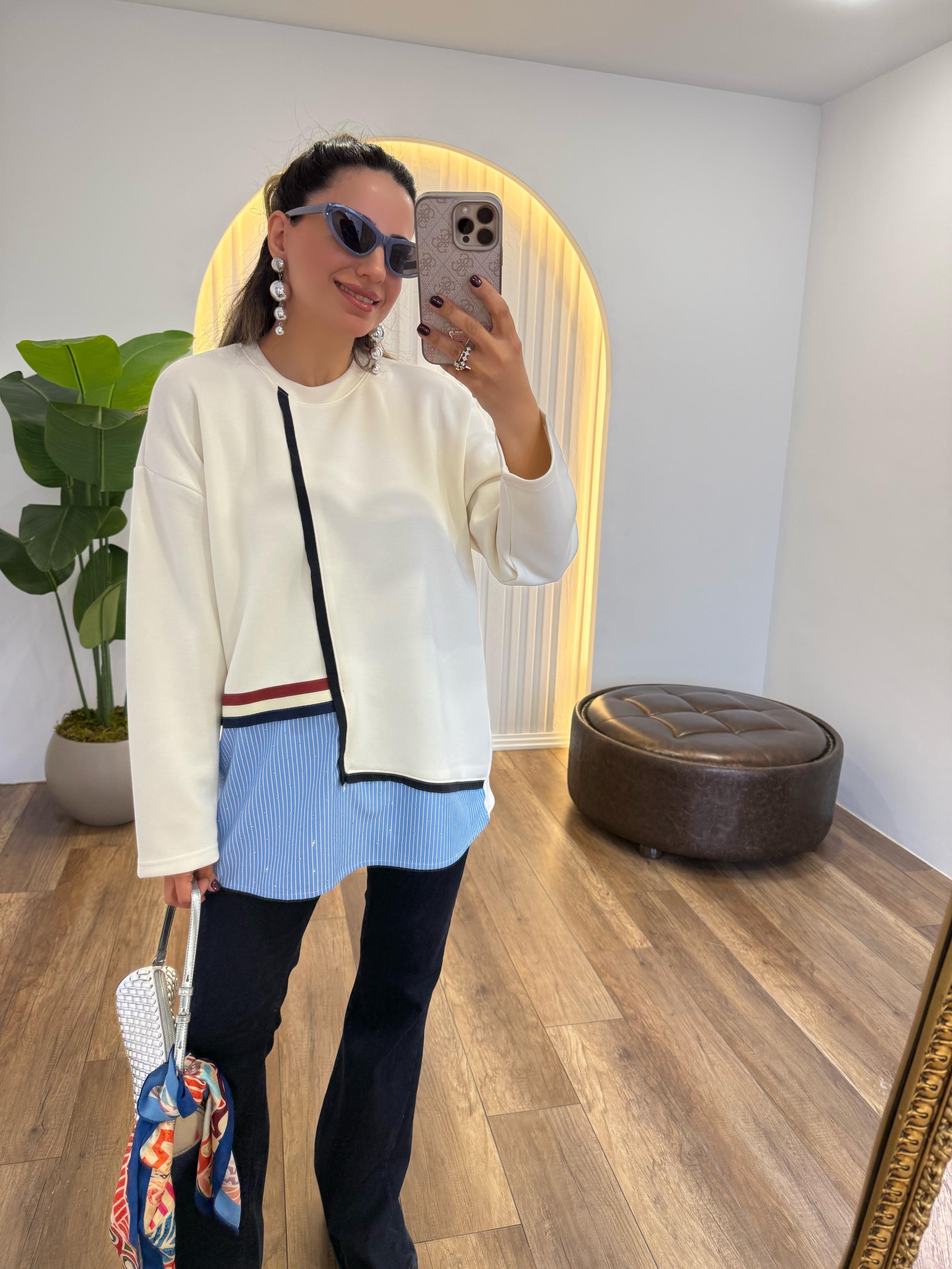9301 Şerit Detaylı Sweatshirt