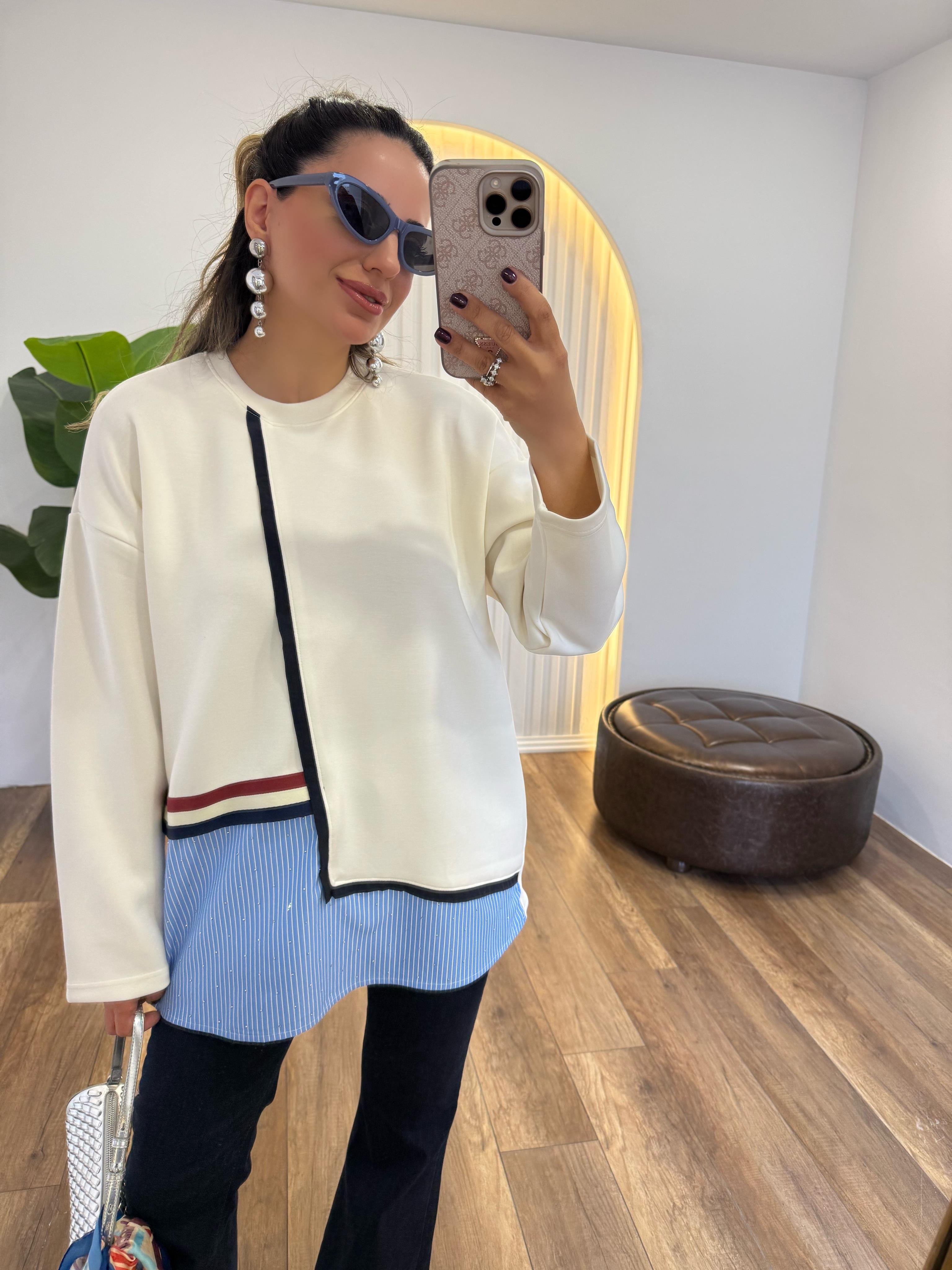 9301 Şerit Detaylı Sweatshirt