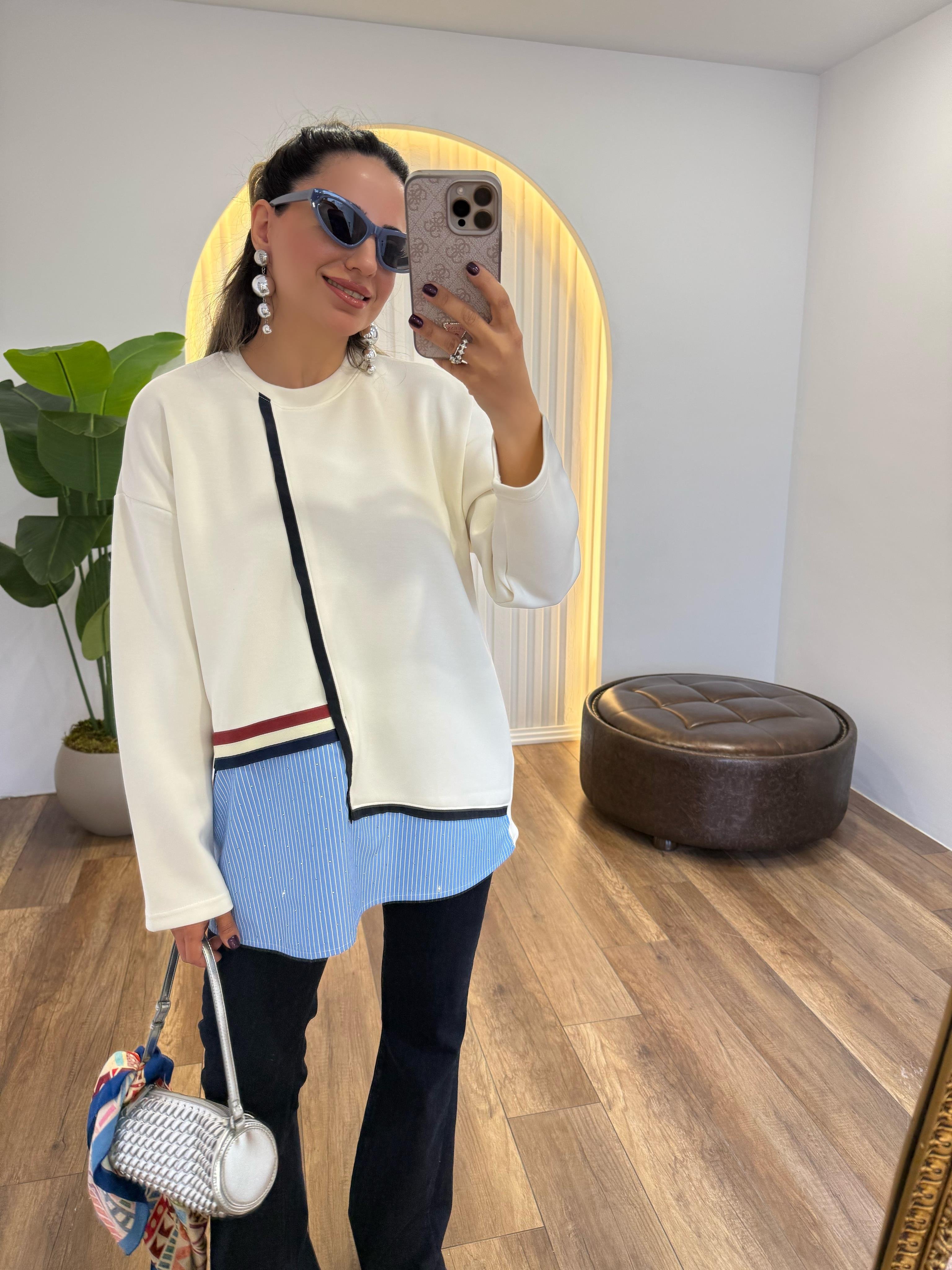 9301 Şerit Detaylı Sweatshirt