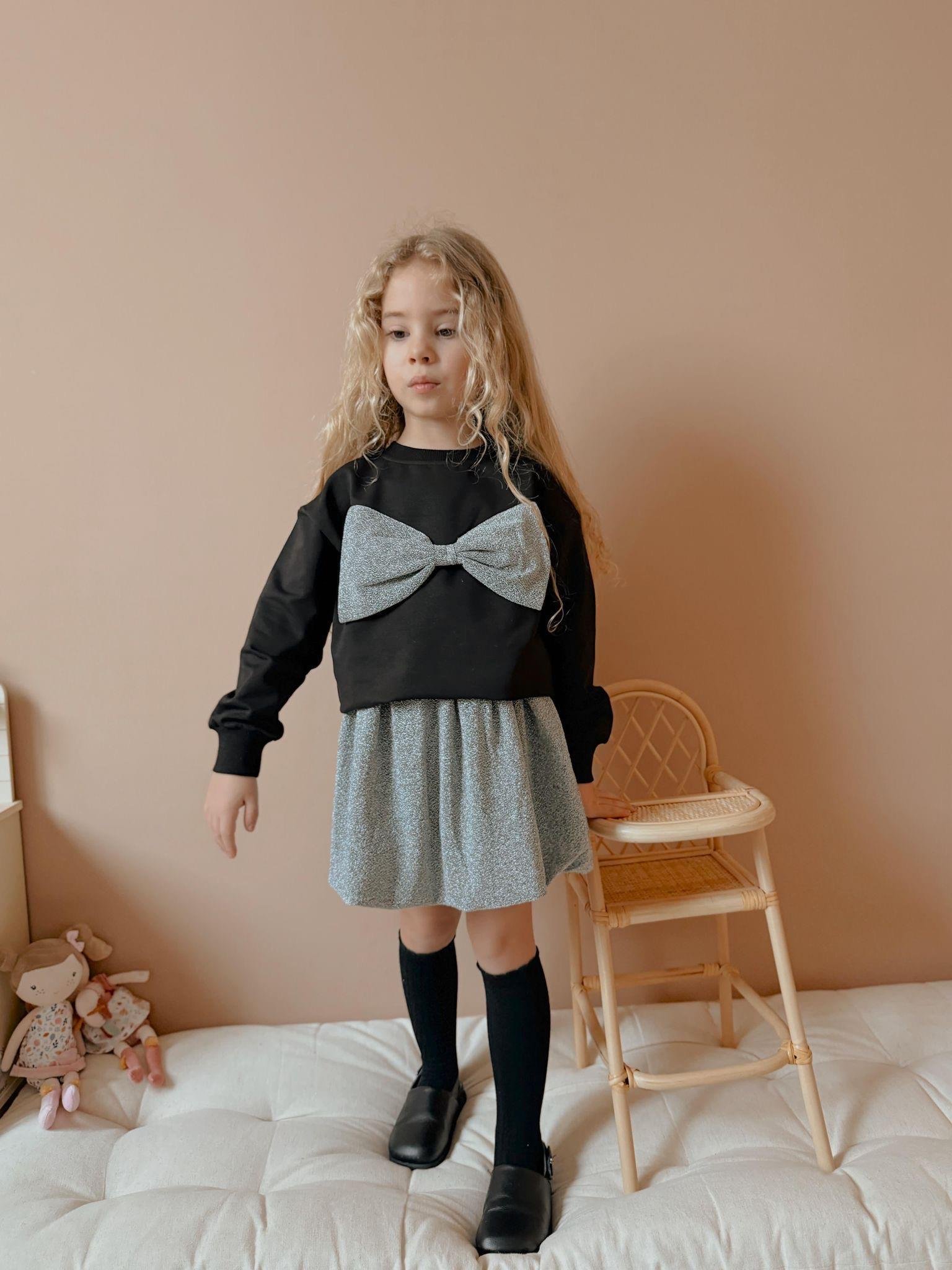 9329 Kids Simli Gri Flower Etek Takım 3-4/-10 Yaş