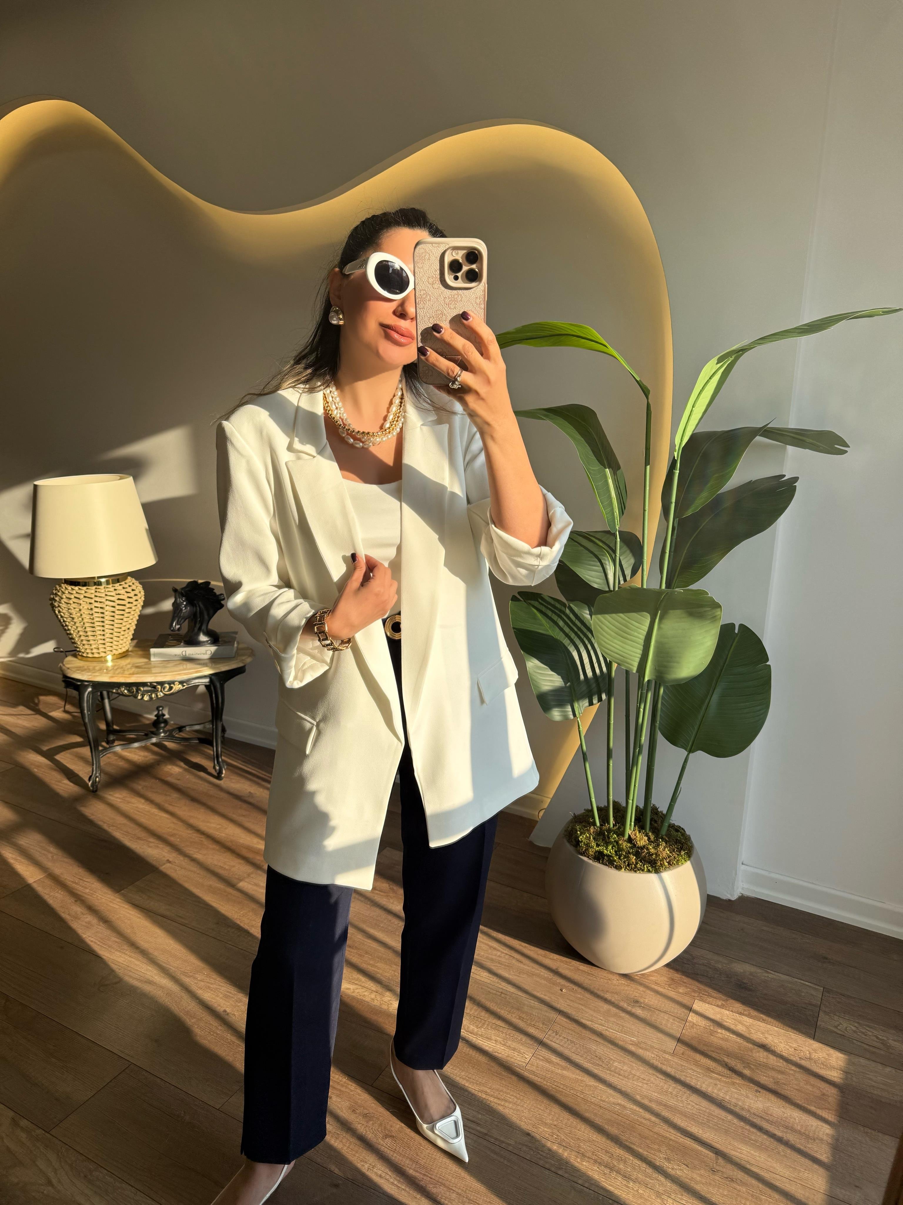 9339 Kolu Gold Düğme Detaylı Blazer Ceket
