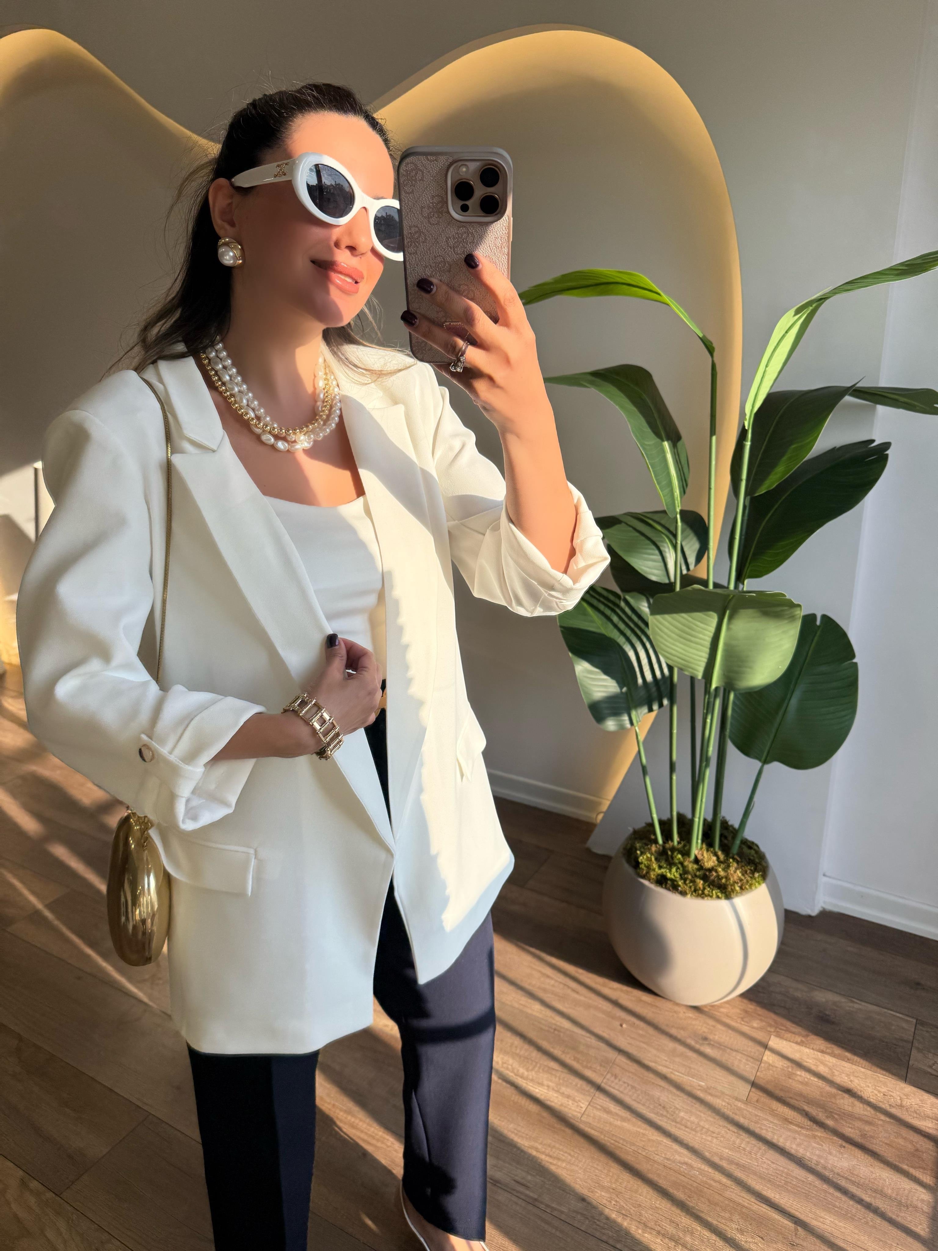 9339 Kolu Gold Düğme Detaylı Blazer Ceket
