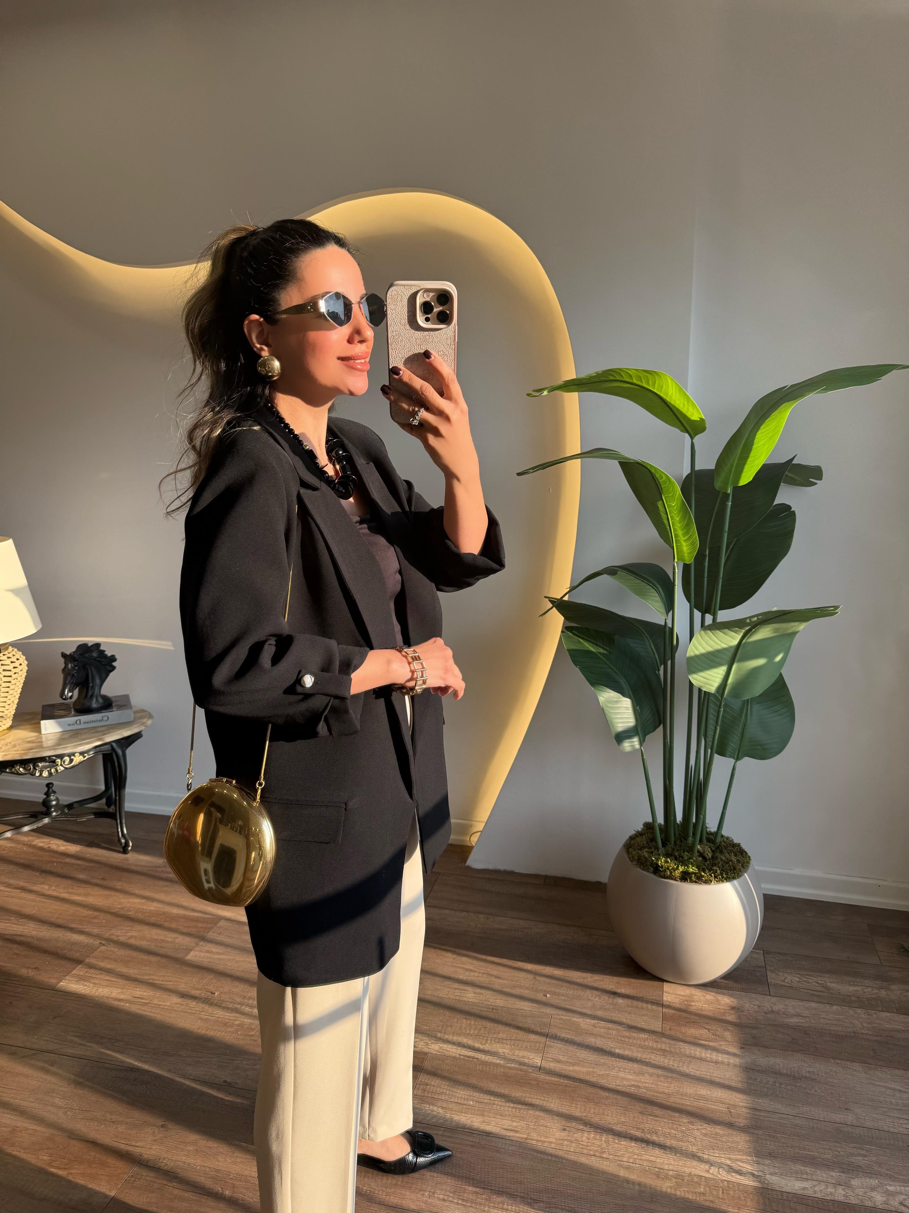 9339 Kolu Gold Düğme Detaylı Blazer Ceket
