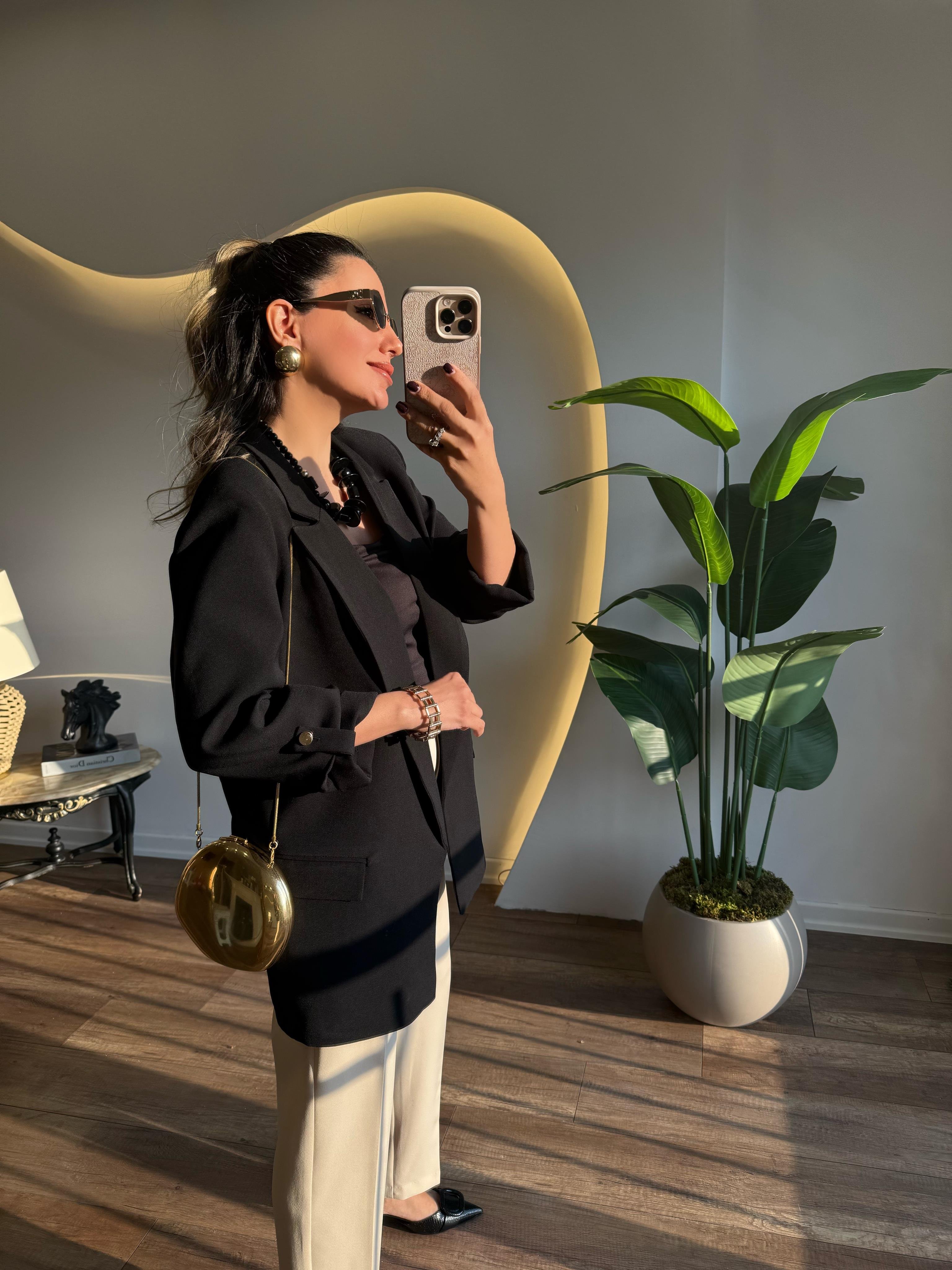 9339 Kolu Gold Düğme Detaylı Blazer Ceket