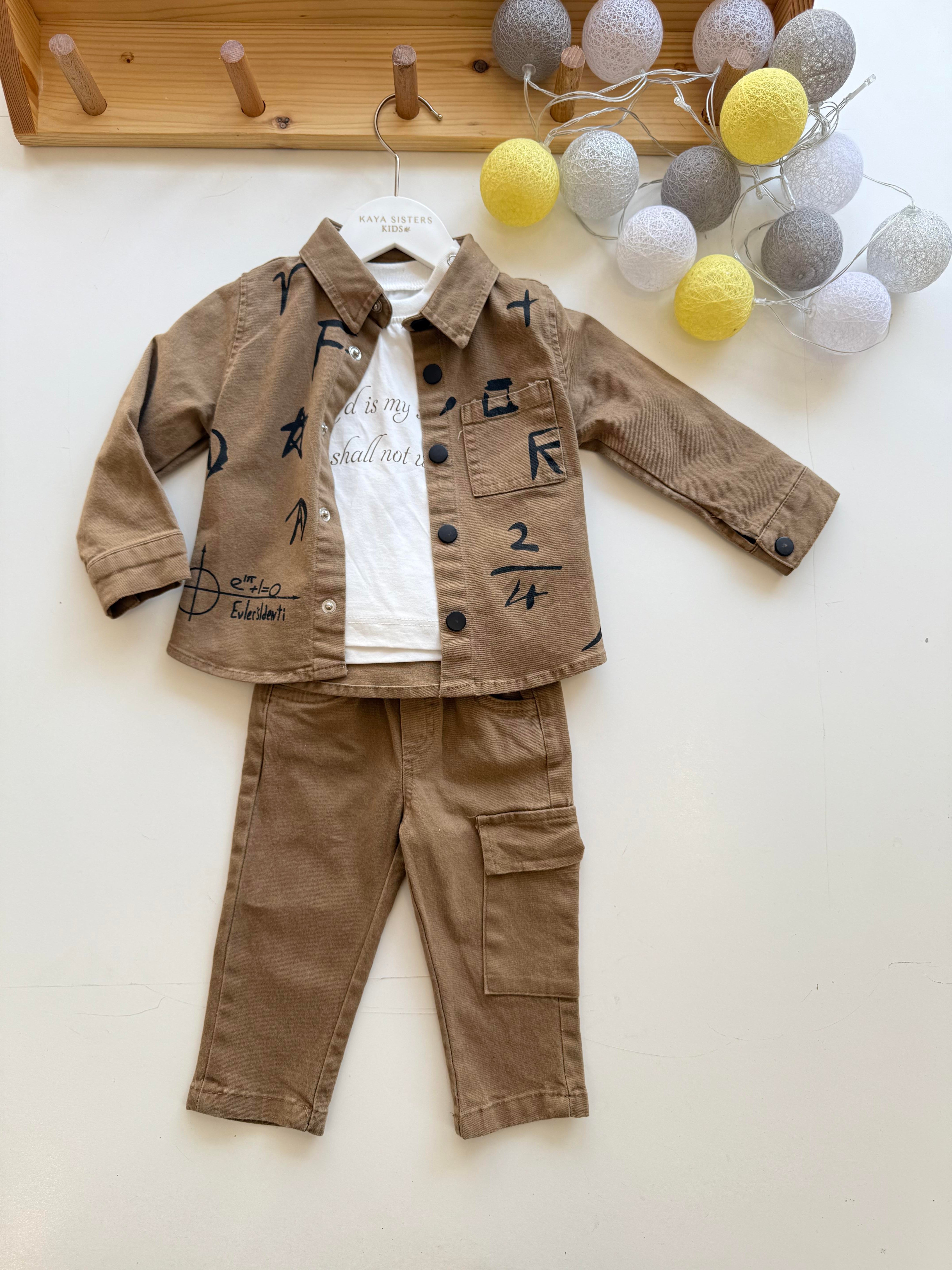9360 Kids Kahve Gabardin Erkek Takım 9-24 Ay