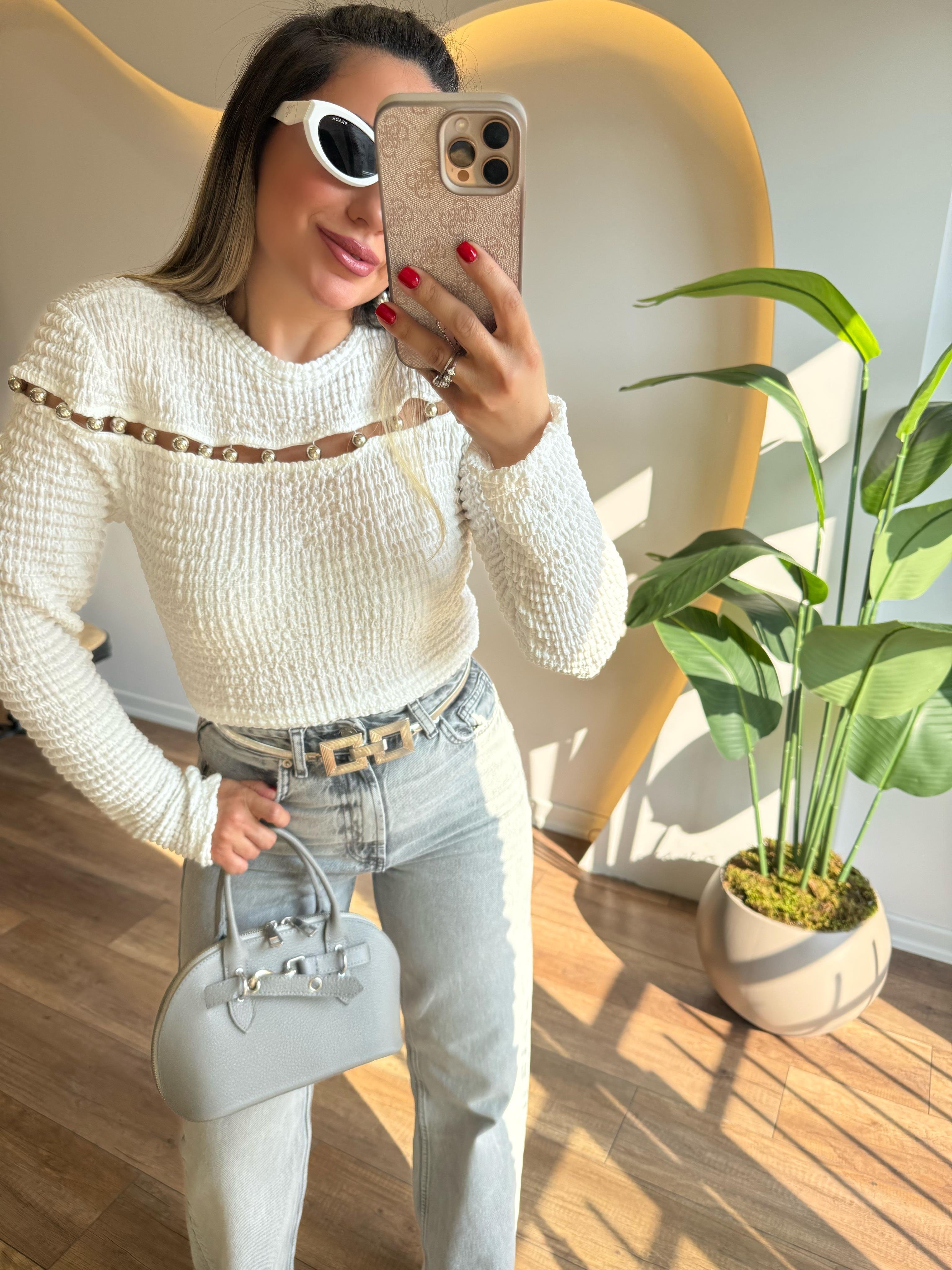 9397 Önü Boncuklu Bluz