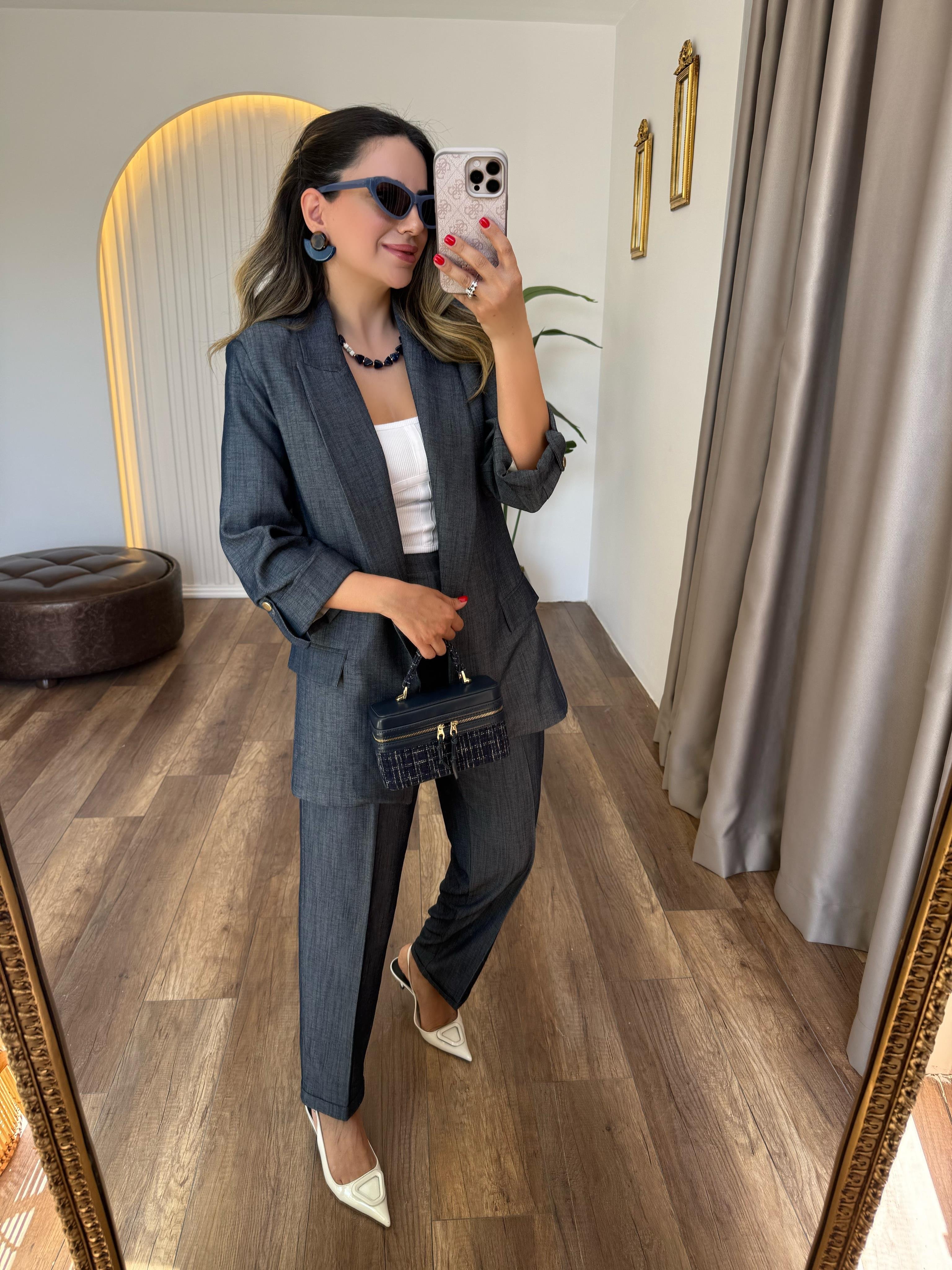 9401 Kolu Apoletli Lacivert Ceket